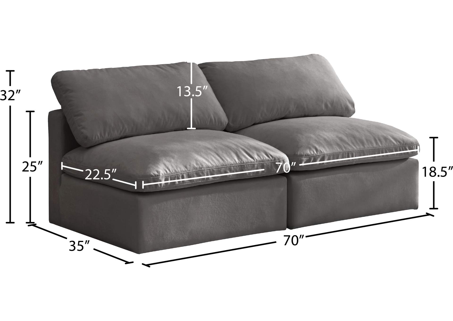 Plush Grey Velvet Standard Comfort Modular Sofa