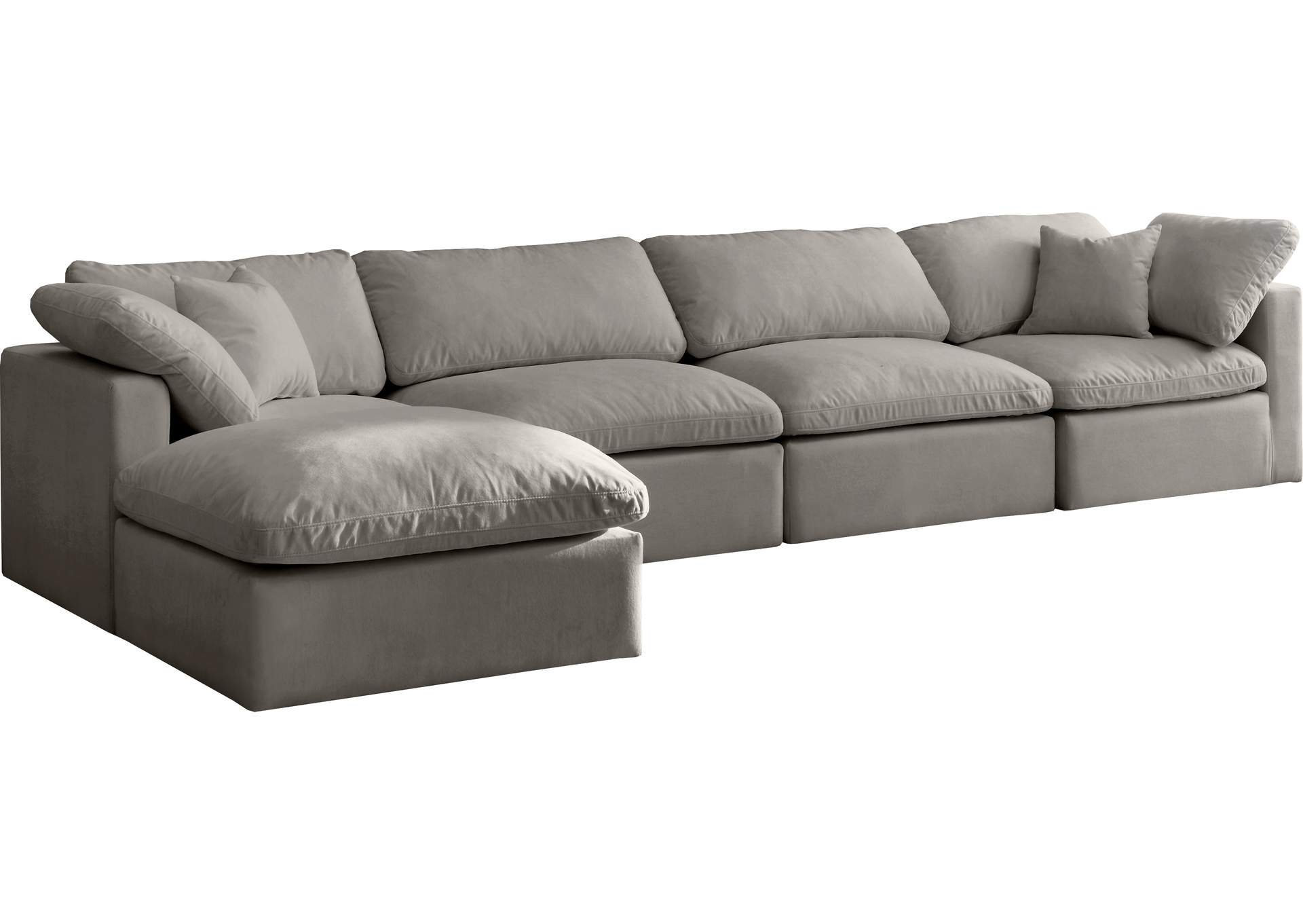 Plush Grey Velvet Standard Comfort Modular Sectional