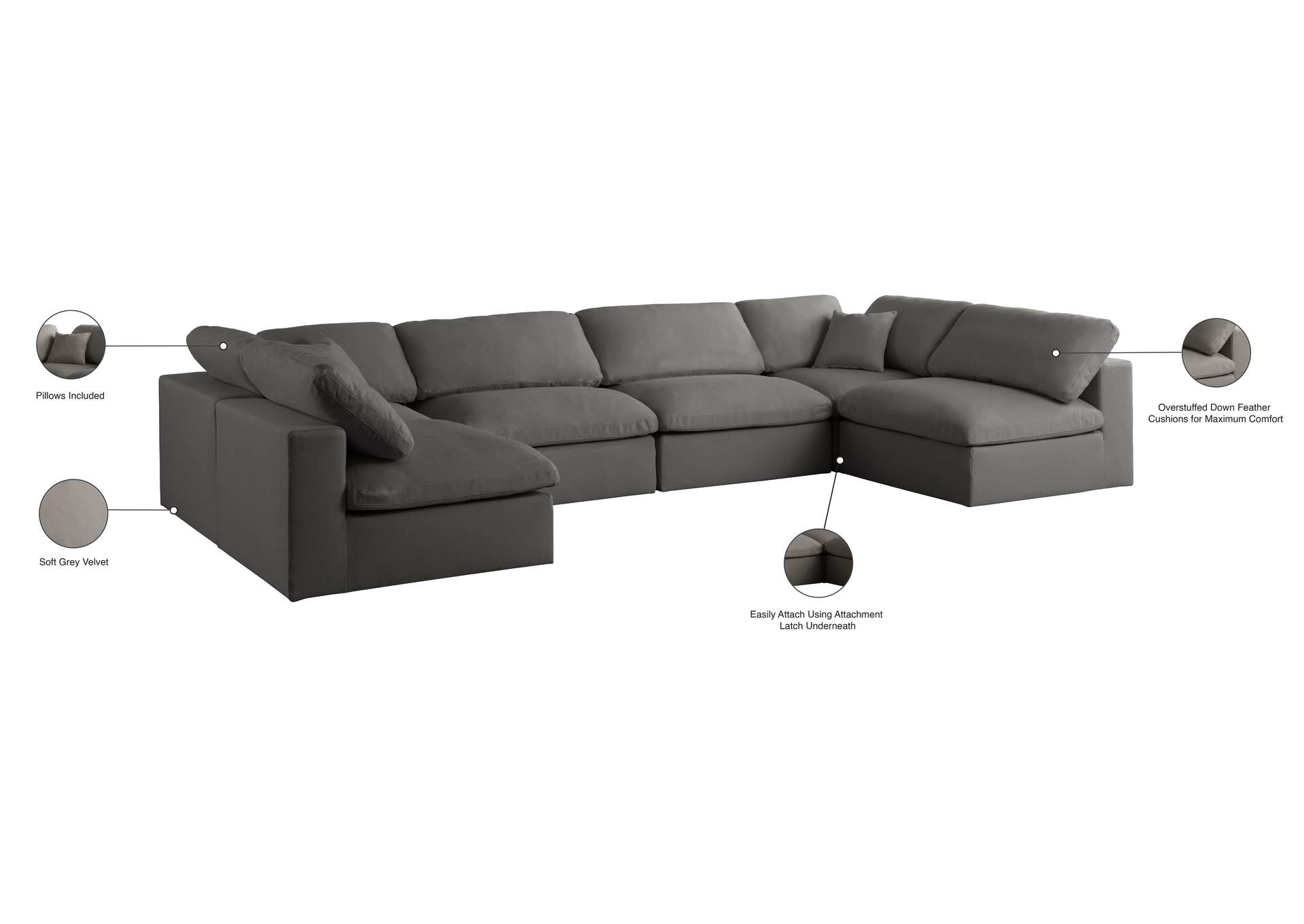 Plush Grey Velvet Standard Comfort Modular Sectional