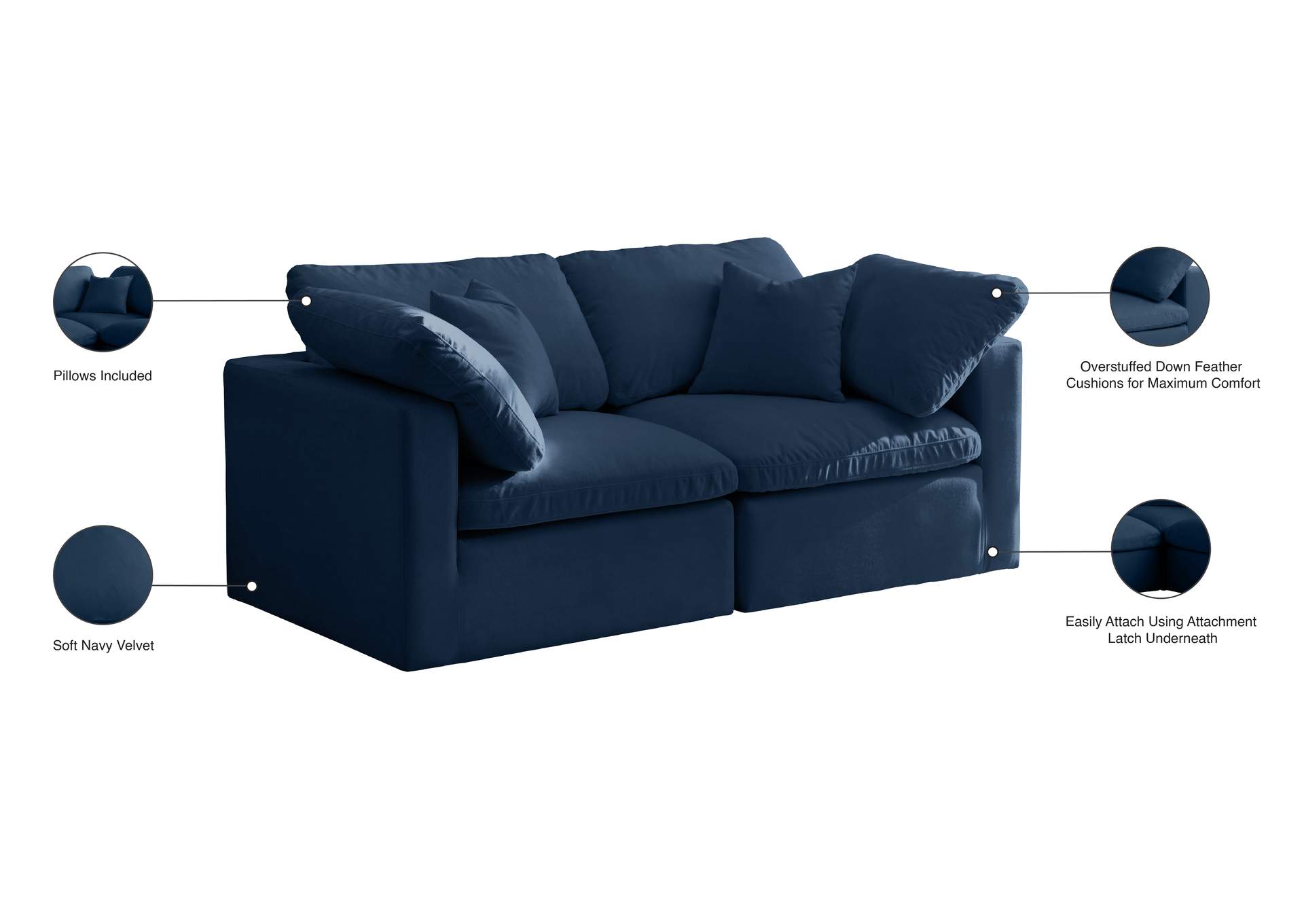 Plush Navy Velvet Standard Comfort Modular Sofa