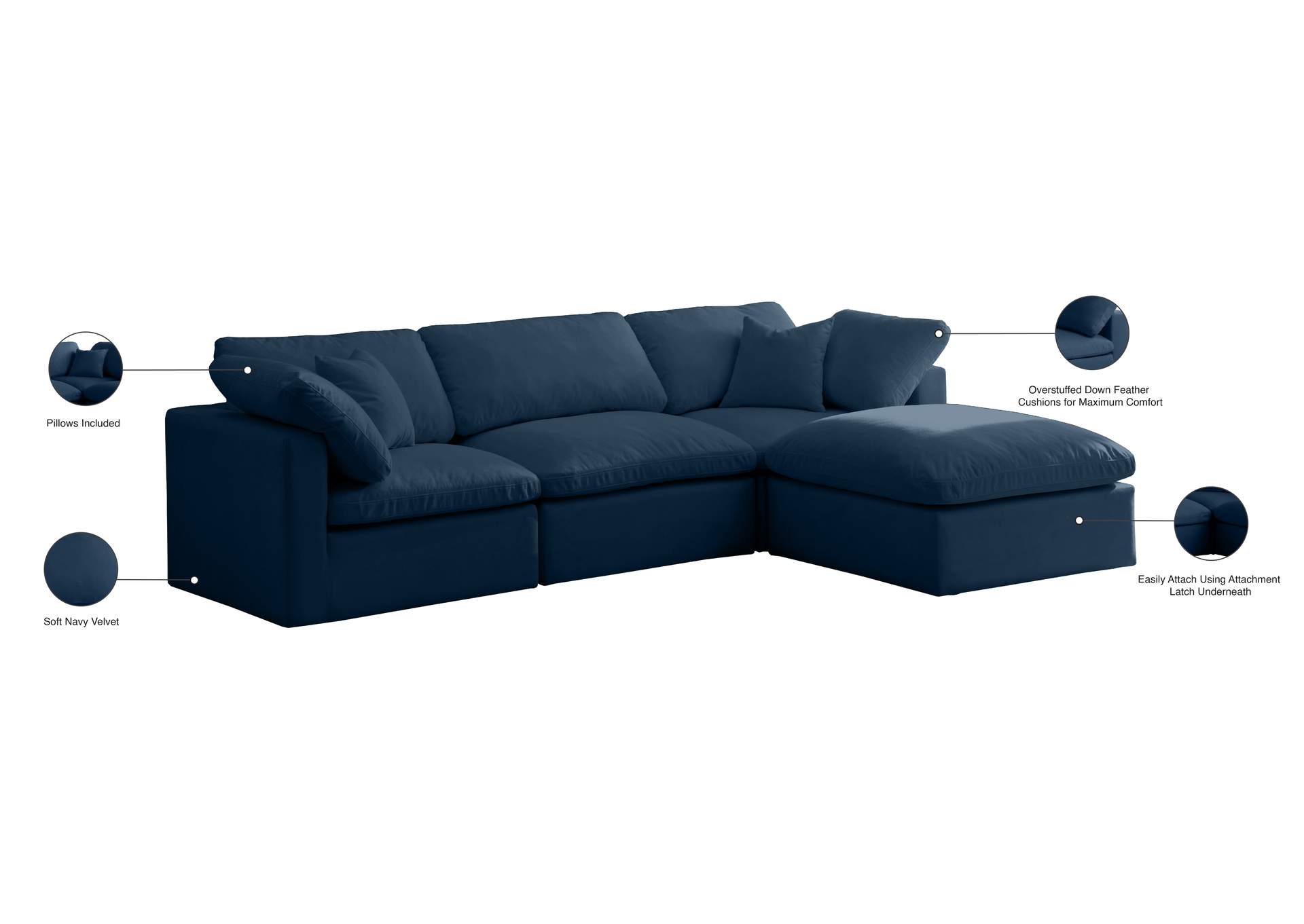 Plush Navy Velvet Standard Comfort Modular Sectional