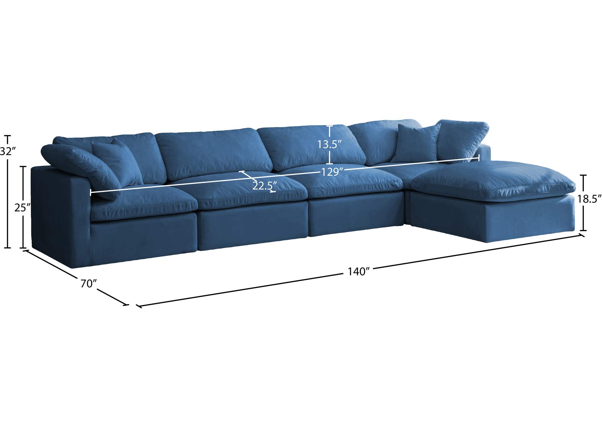 Plush Navy Velvet Standard Comfort Modular Sectional