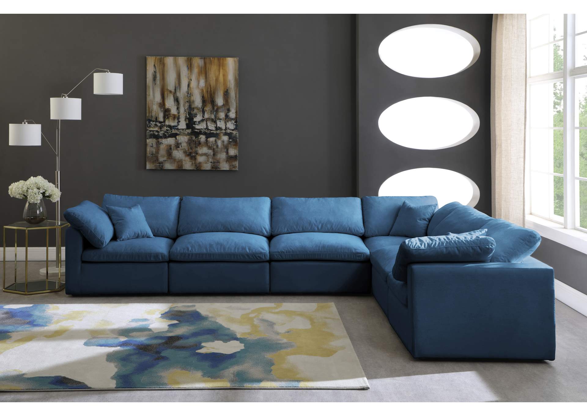Plush Navy Velvet Standard Comfort Modular Sectional