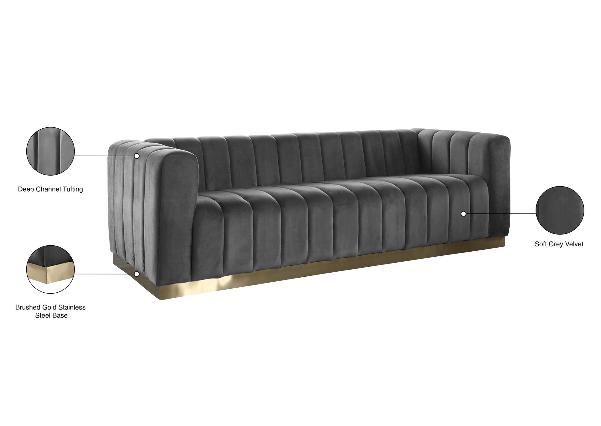 Marlon Grey Velvet Sofa