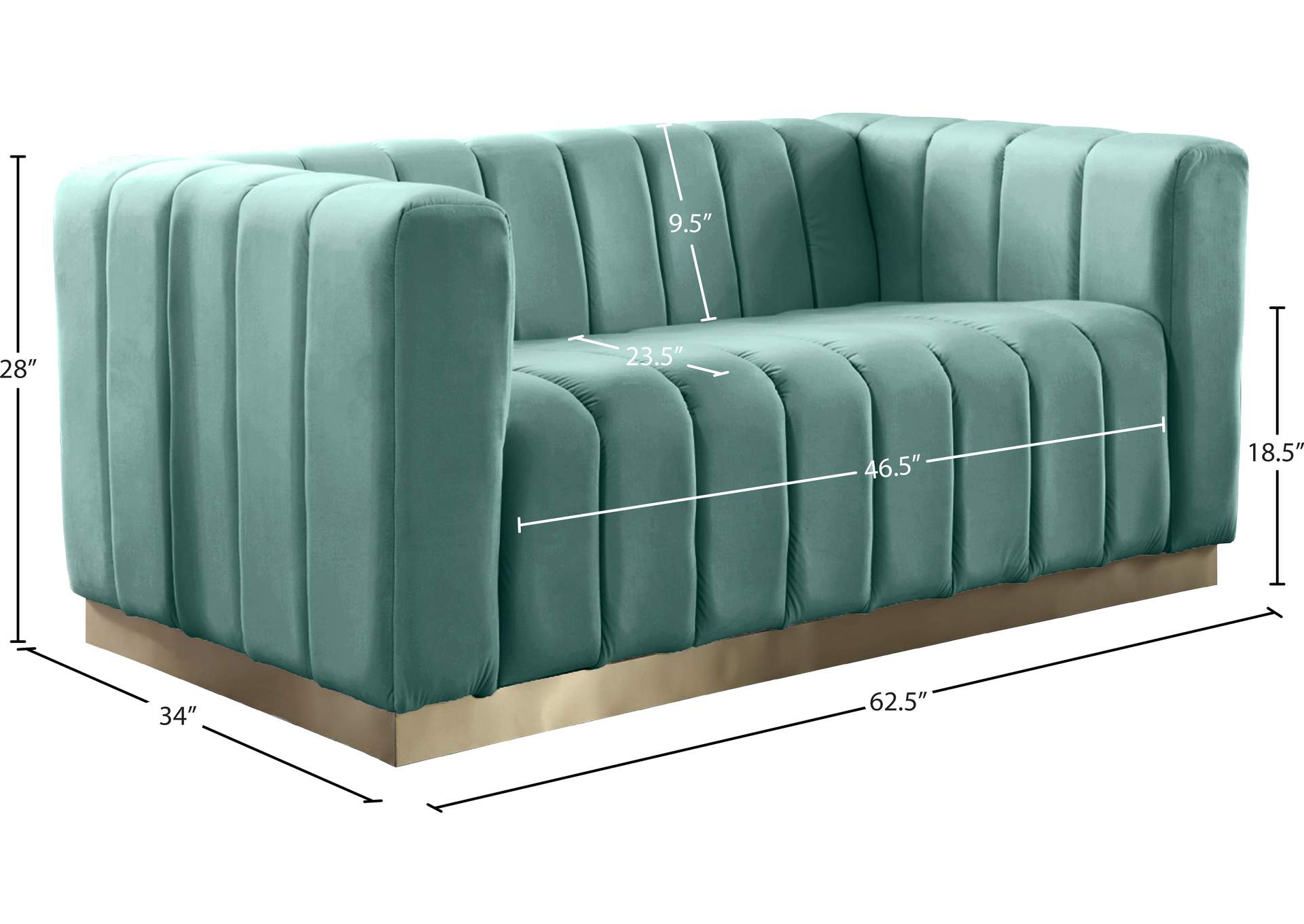 Marlon Mint Velvet Loveseat