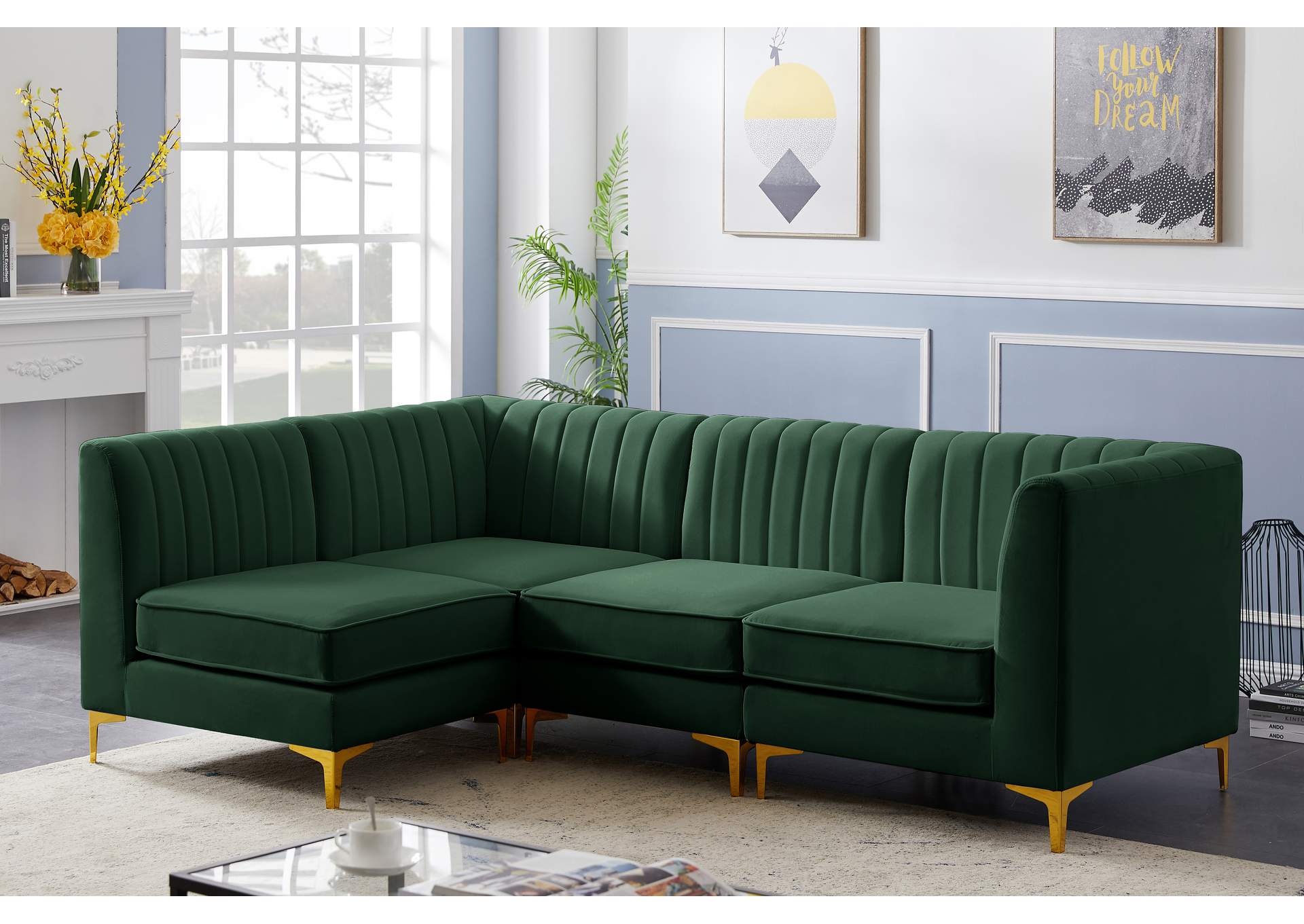 Alina Green Velvet Modular Sectional