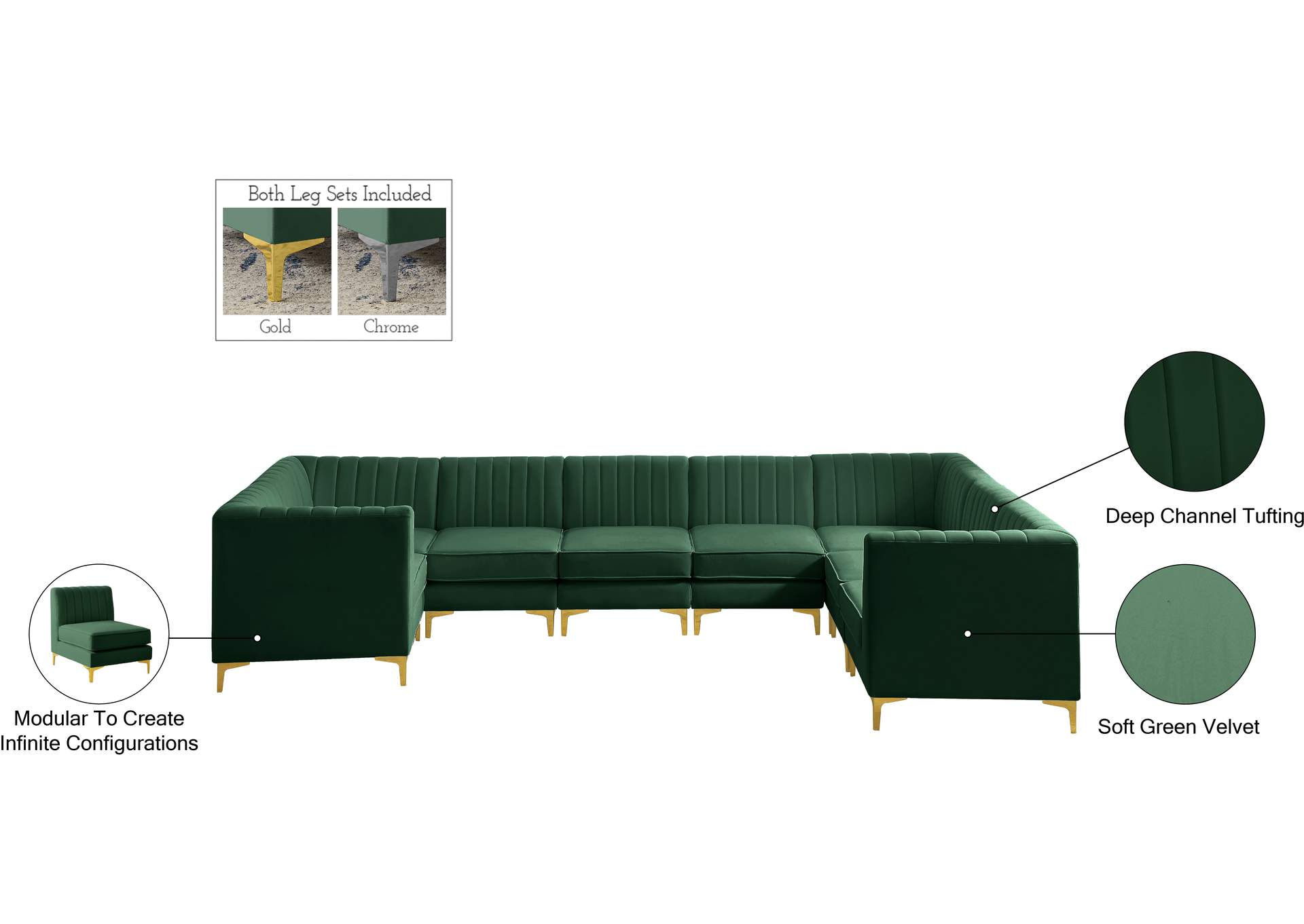 Alina Green Velvet Modular Sectional