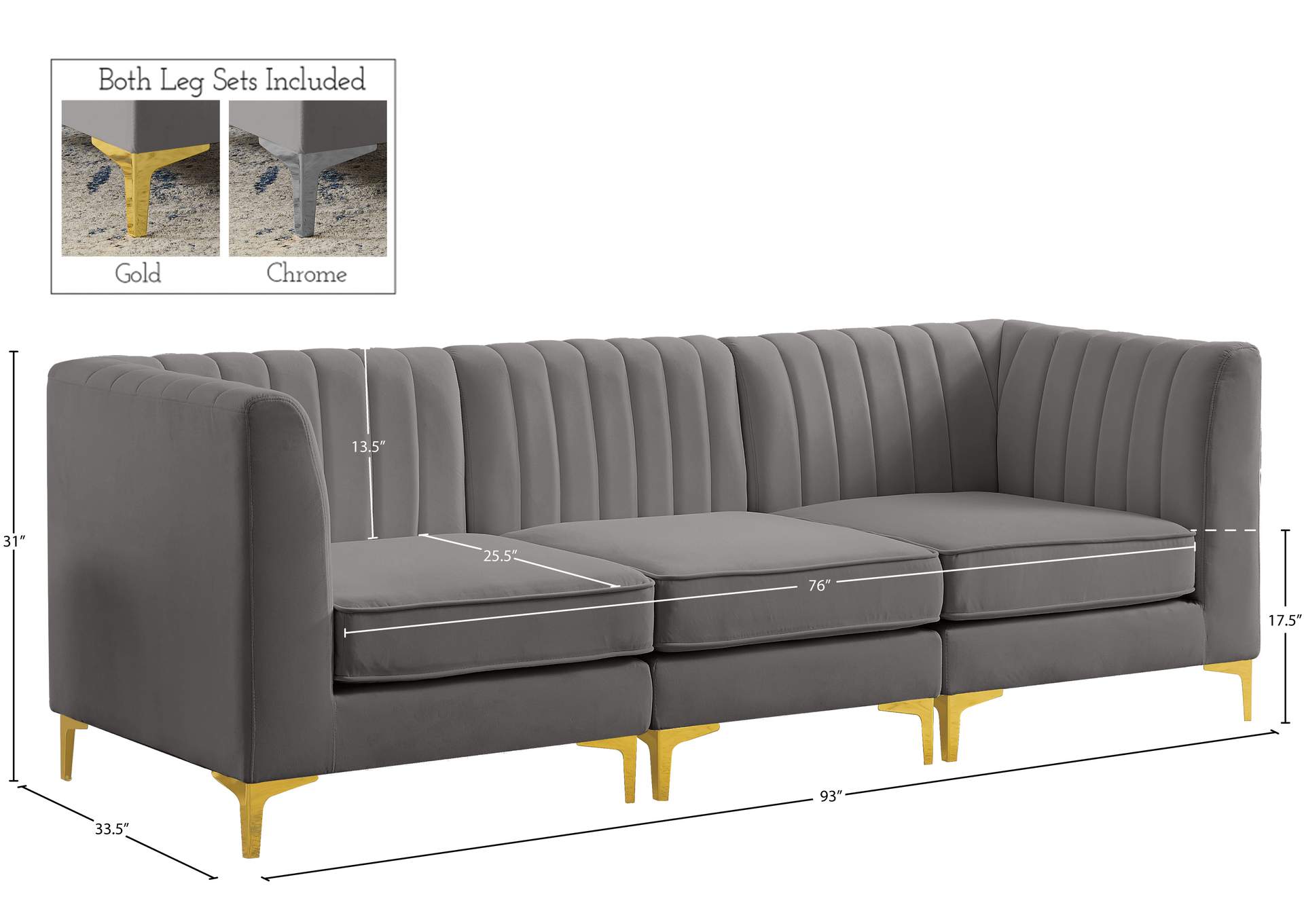 Alina Grey Velvet Modular Sofa