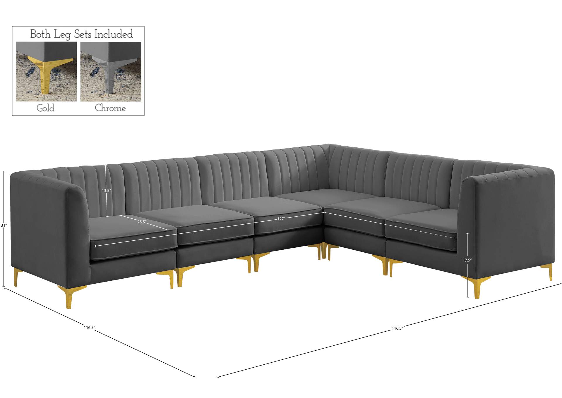 Alina Grey Velvet Modular Sectional