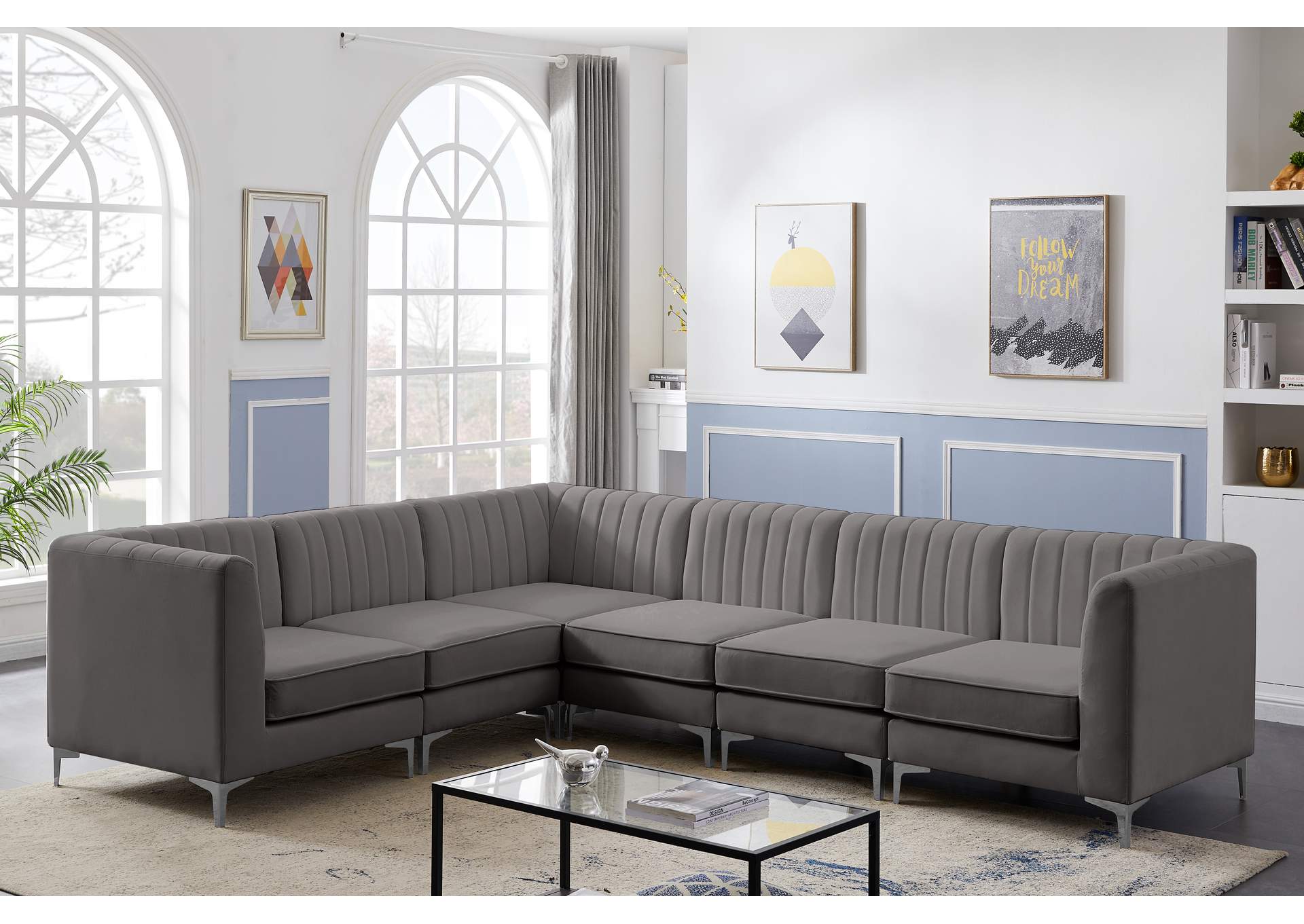 Alina Grey Velvet Modular Sectional