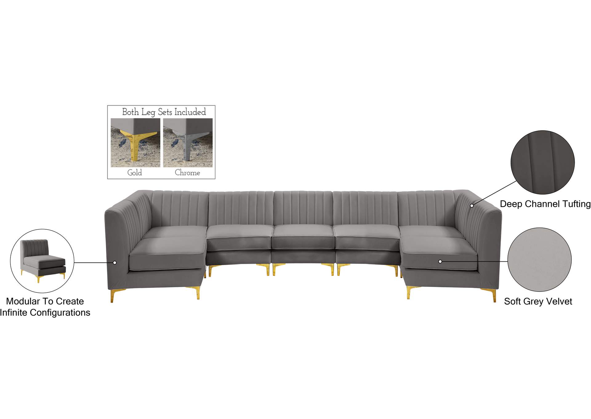 Alina Grey Velvet Modular Sectional