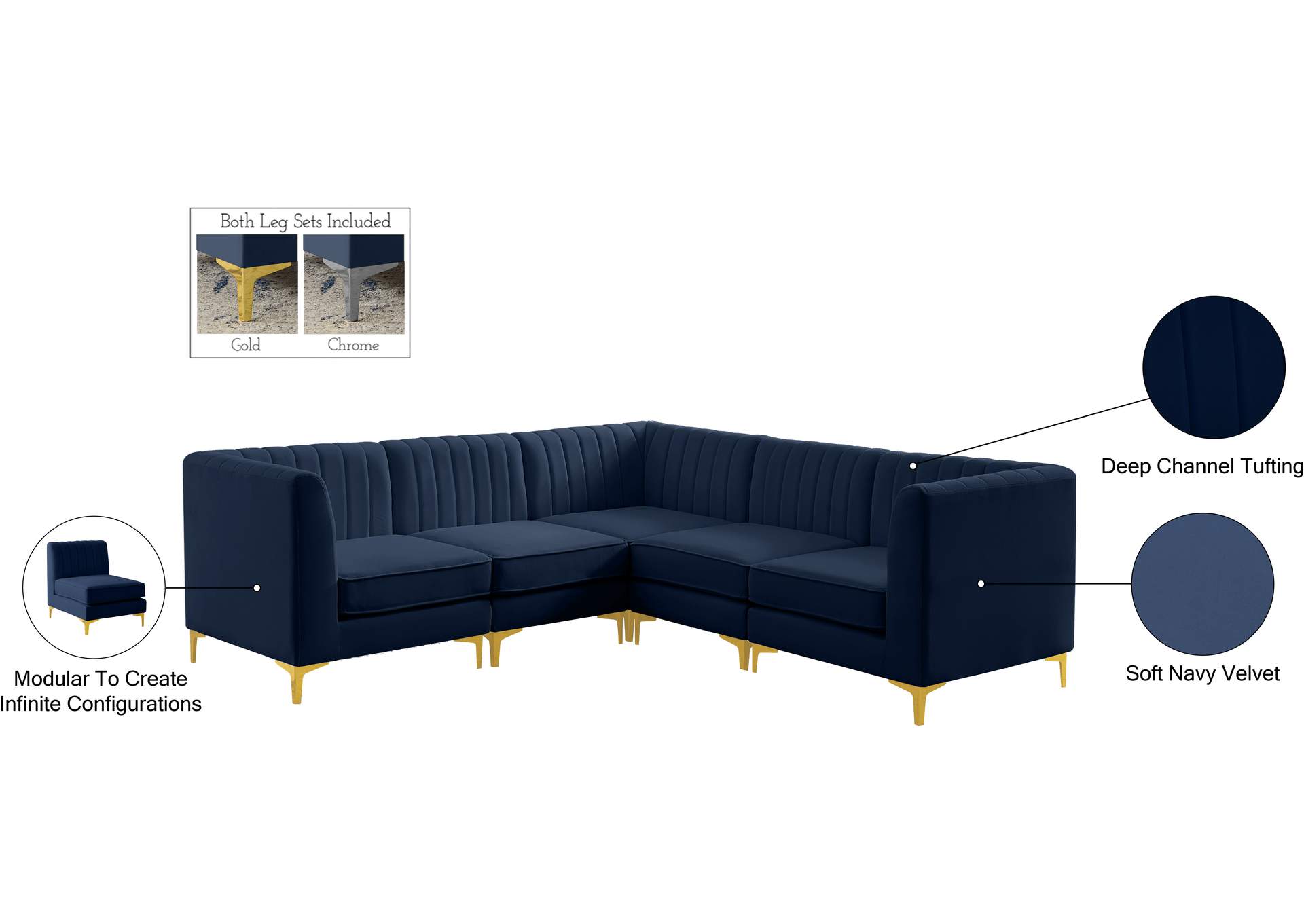 Alina Navy Velvet Modular Sectional