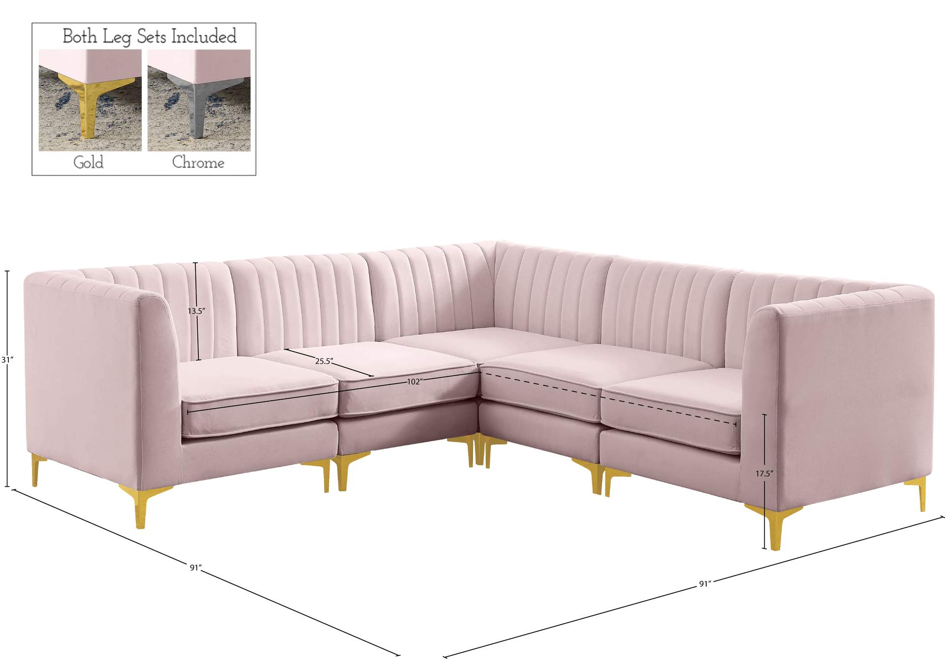 Alina Pink Velvet Modular Sectional