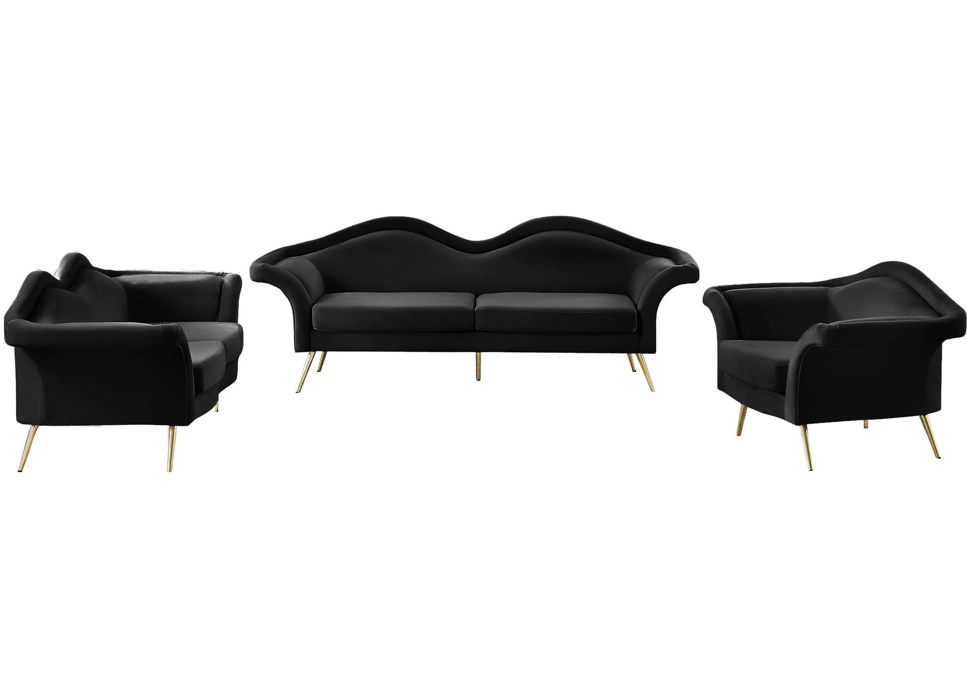 Lips Black Velvet Loveseat