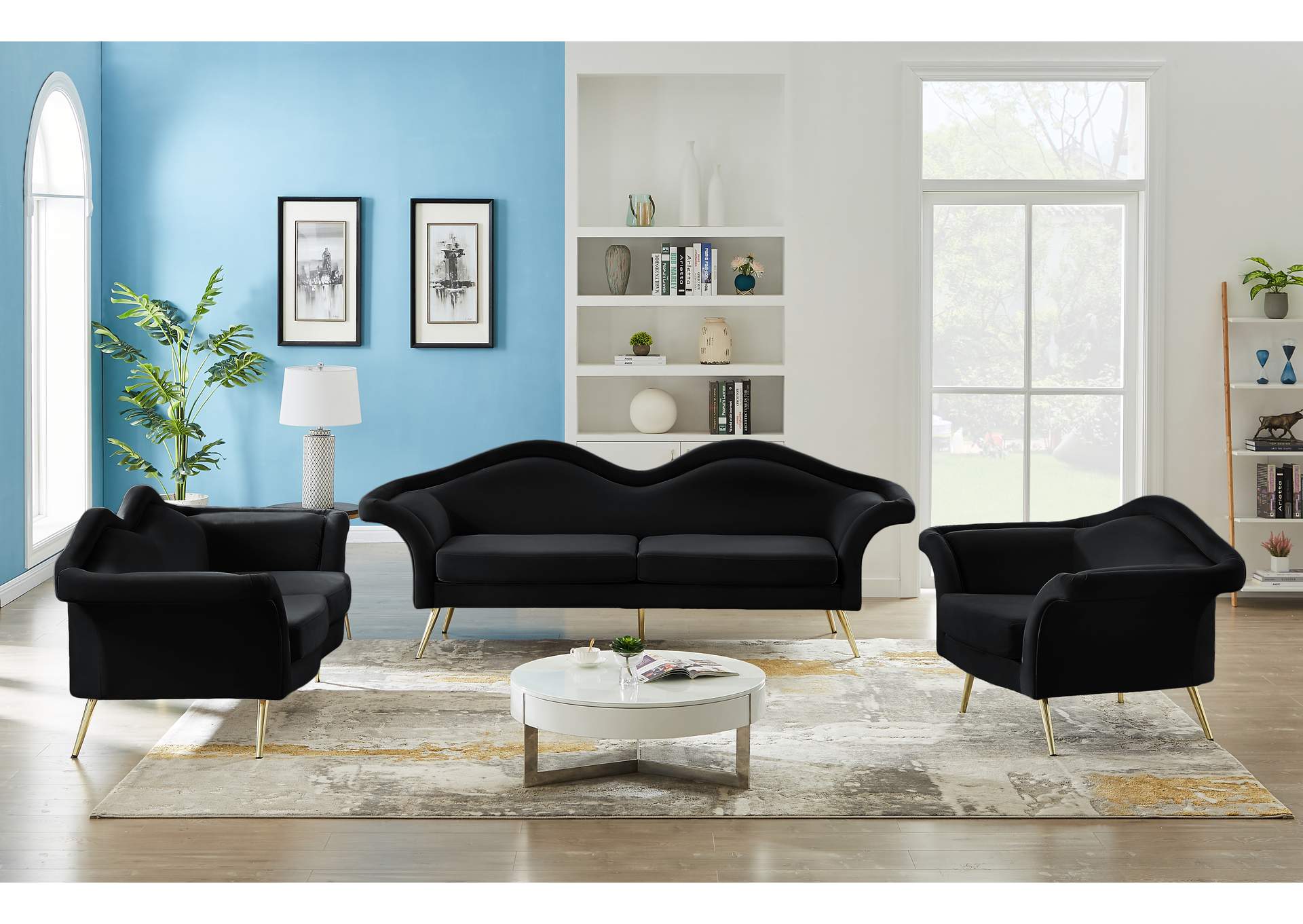 Lips Black Velvet Sofa