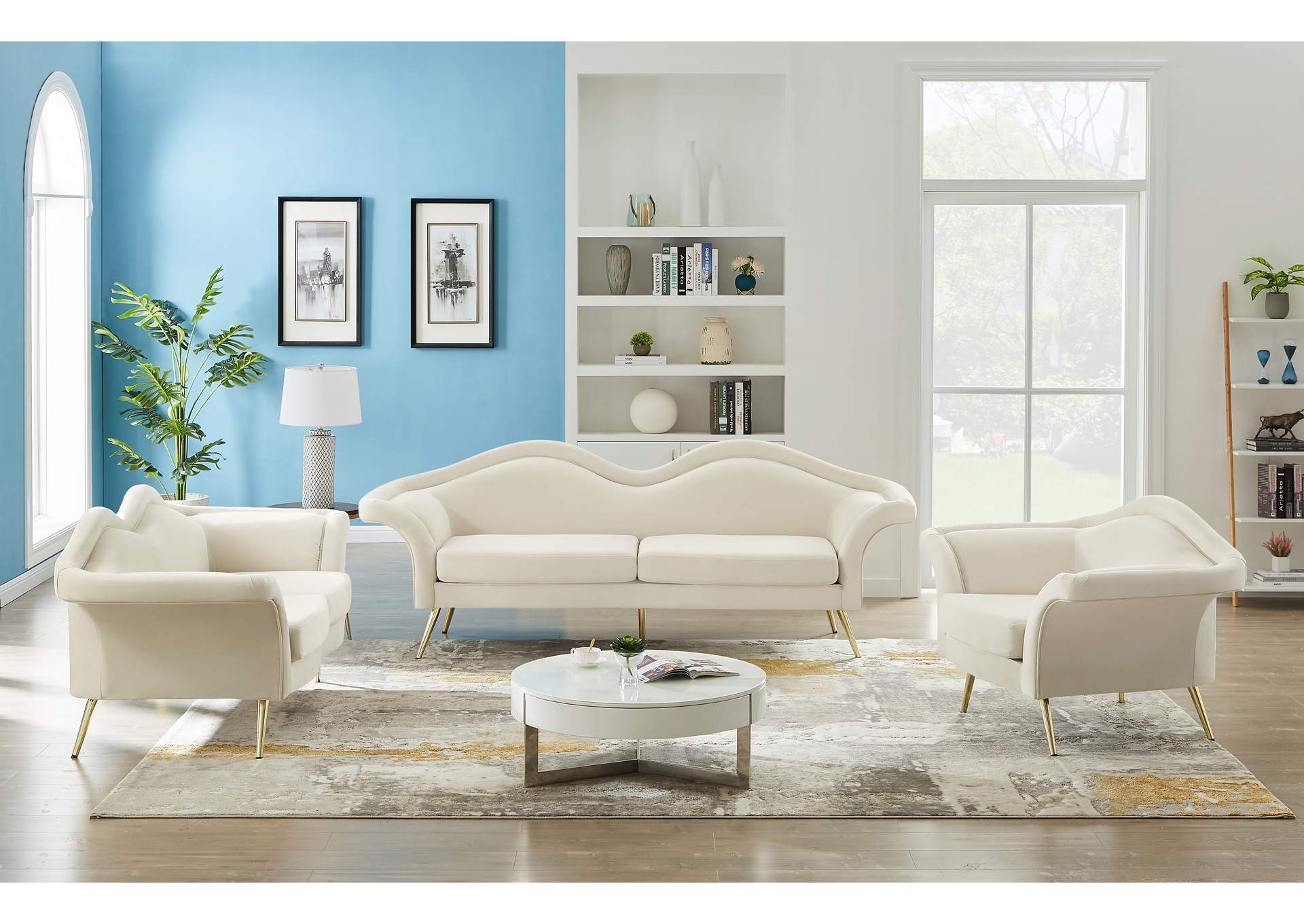 Lips Cream Velvet Loveseat