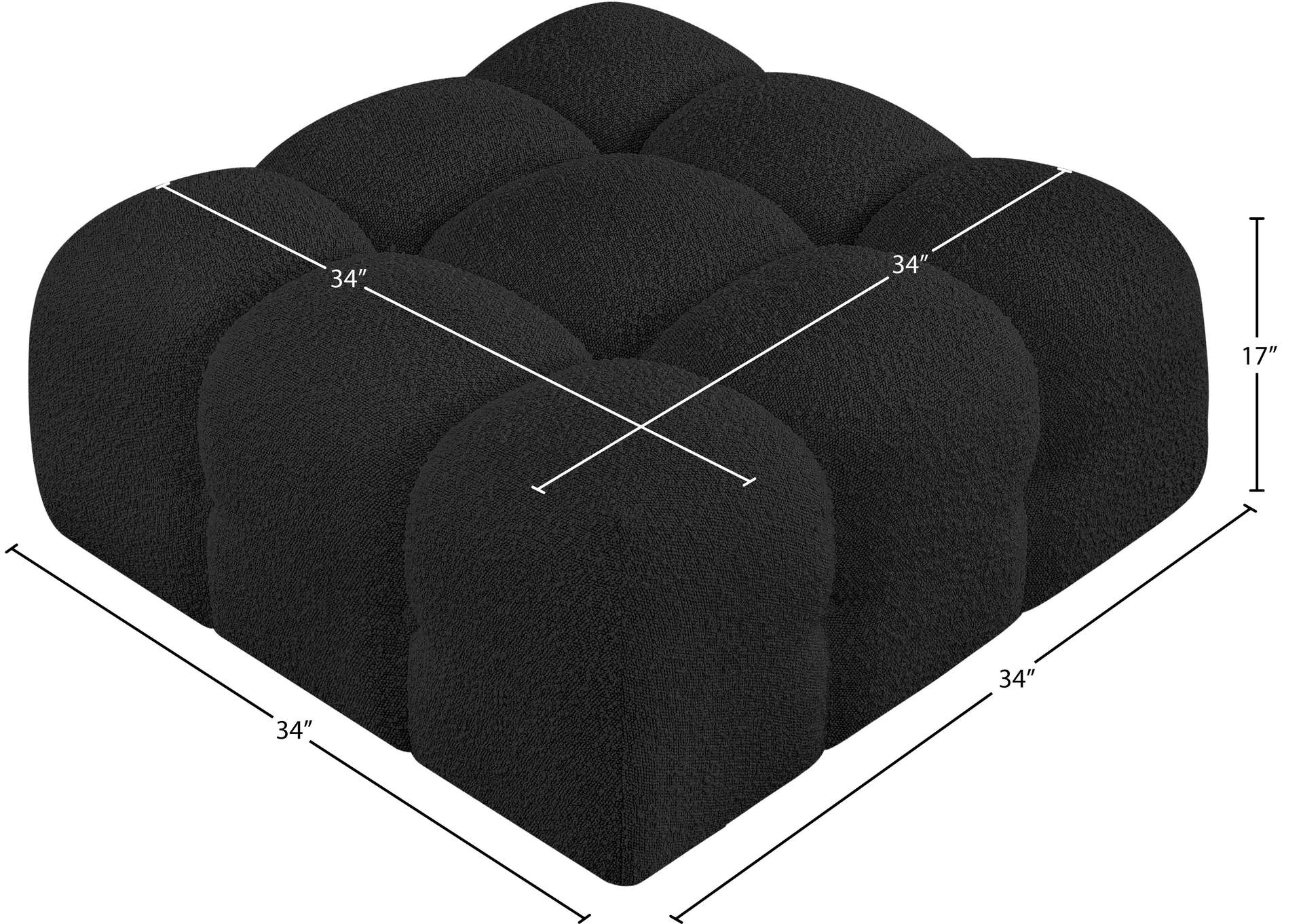 Ames Black Boucle Fabric Ottoman