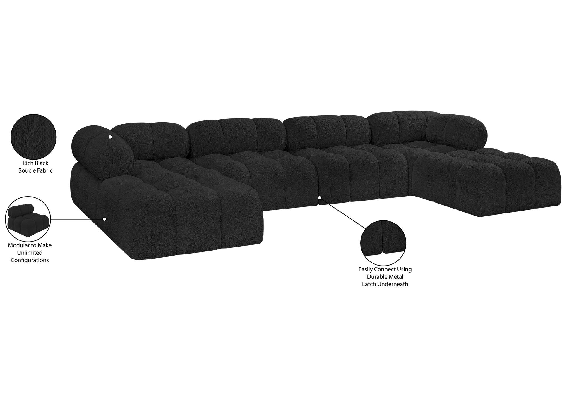 Ames Black Boucle Fabric Modular Sectional