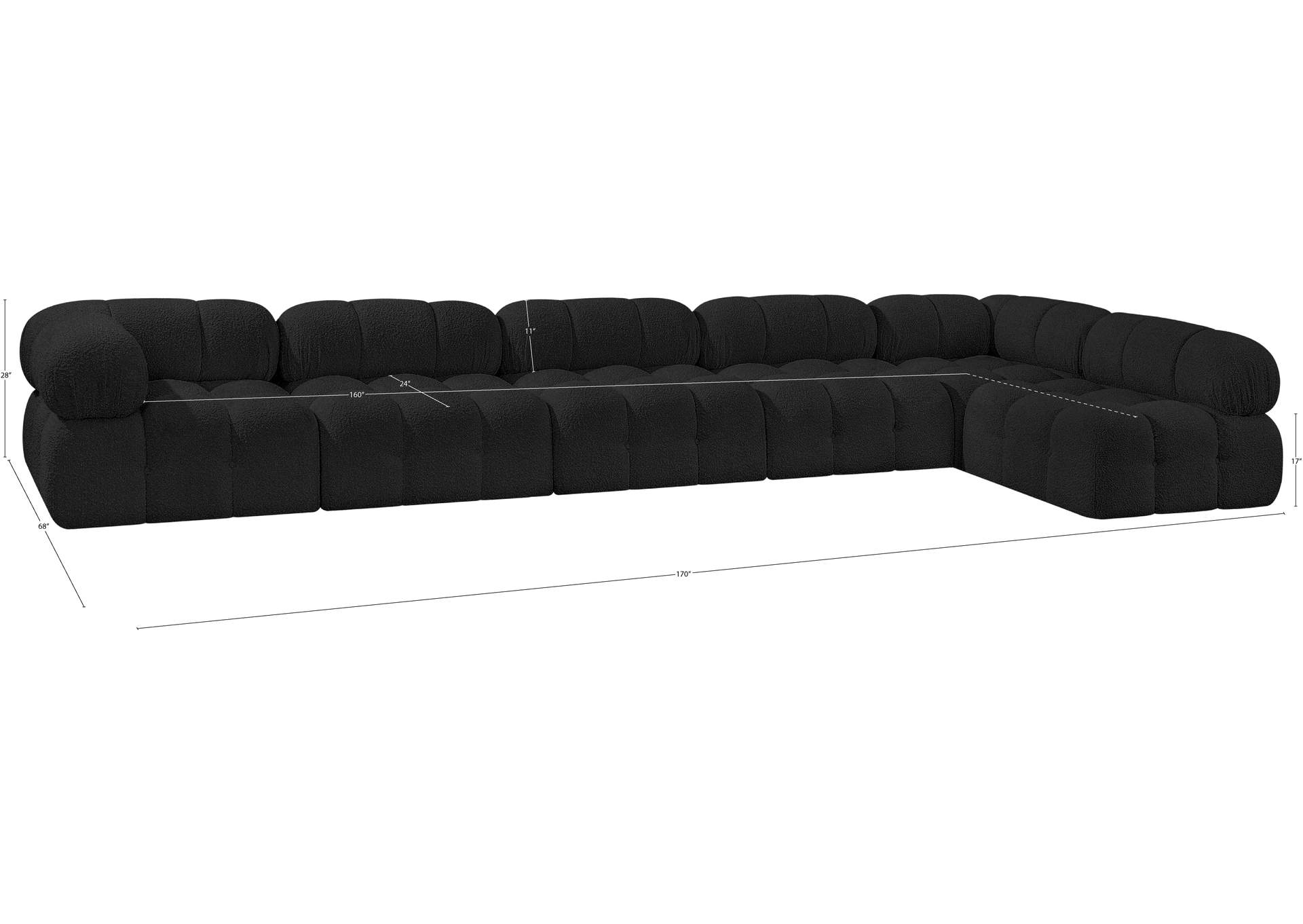 Ames Black Boucle Fabric Modular Sectional