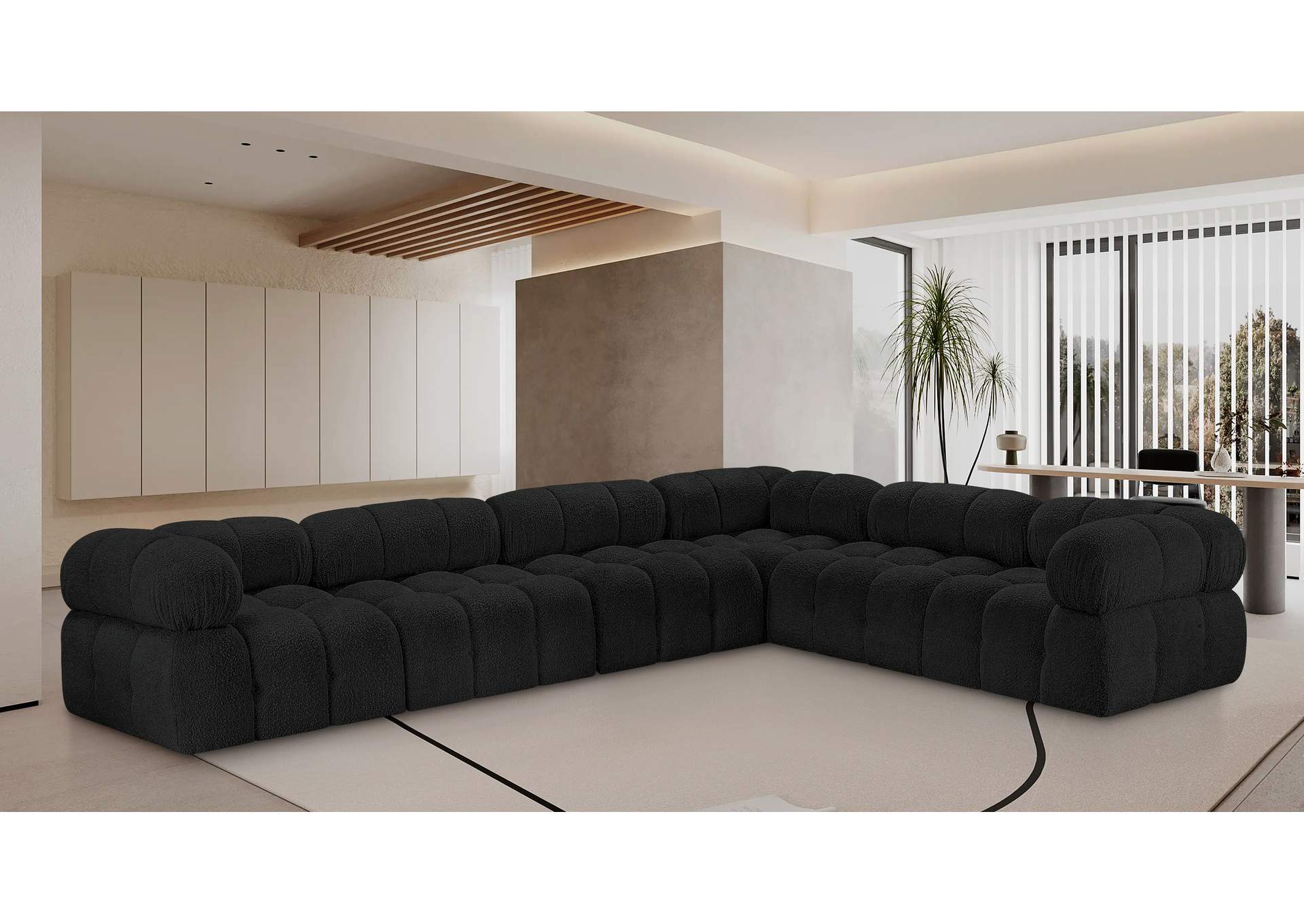 Ames Black Boucle Fabric Modular Sectional