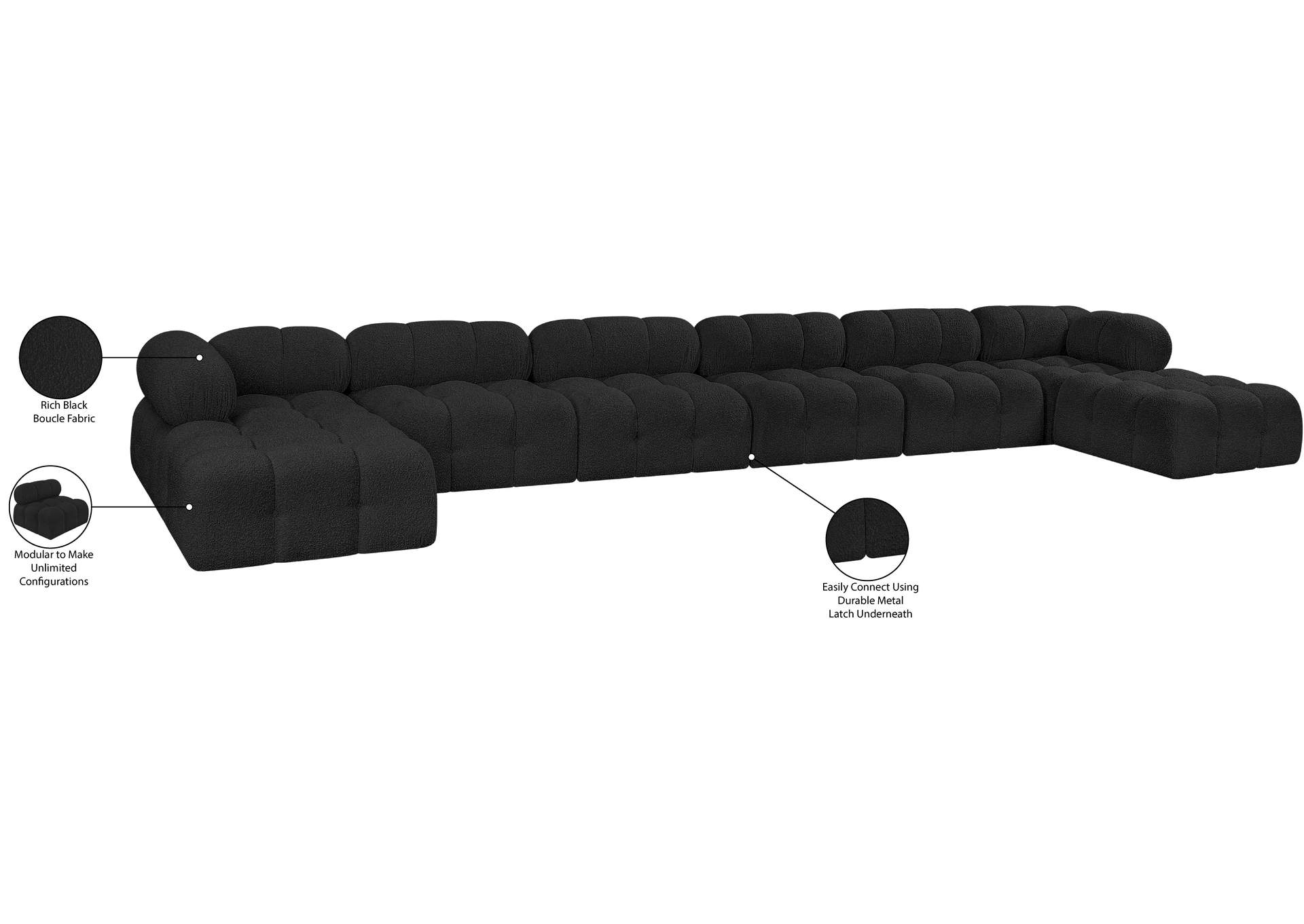 Ames Black Boucle Fabric Modular Sectional