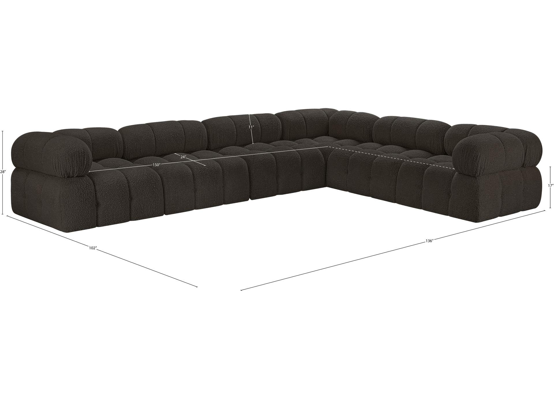 Ames Brown Boucle Fabric Modular Sectional