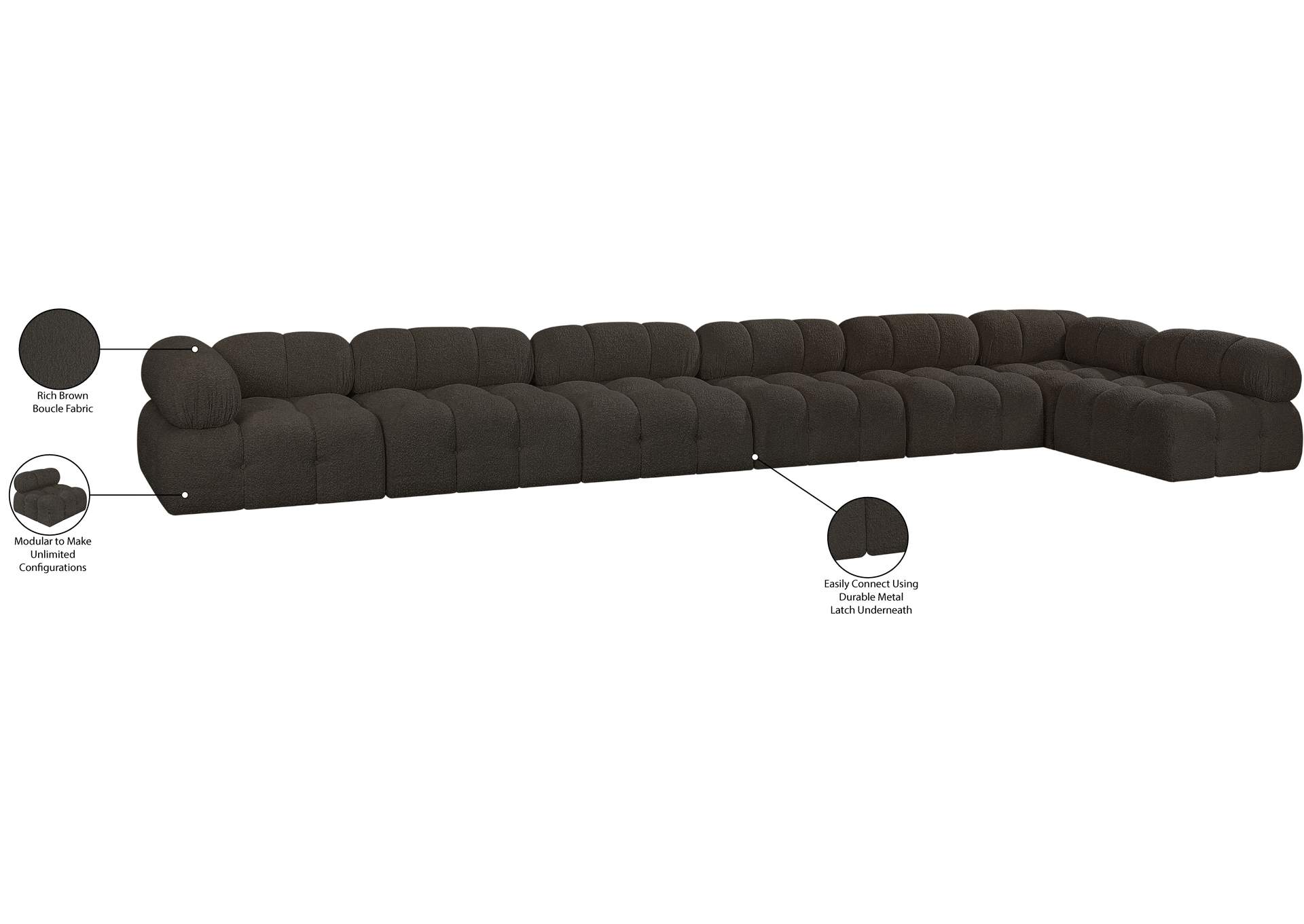 Ames Brown Boucle Fabric Modular Sectional