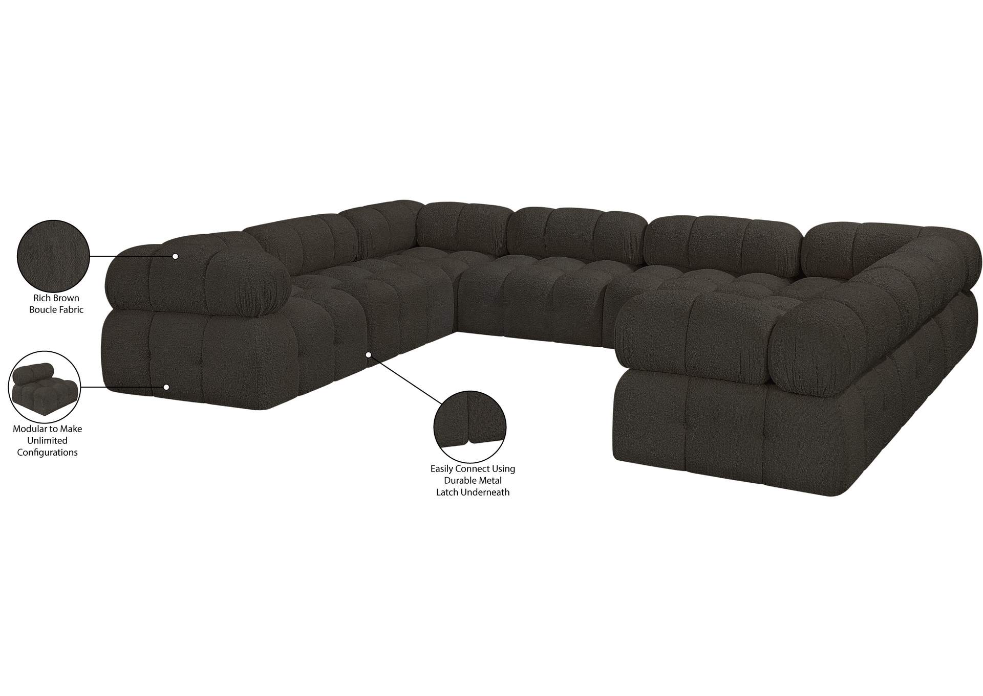 Ames Brown Boucle Fabric Modular Sectional