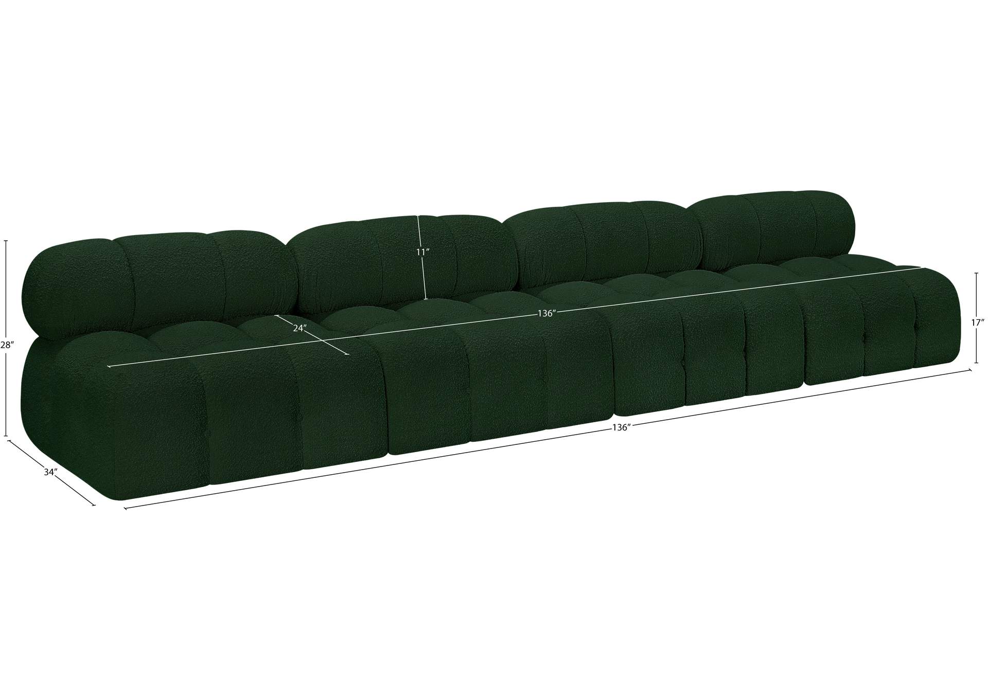 Ames Green Boucle Fabric Modular Sofa