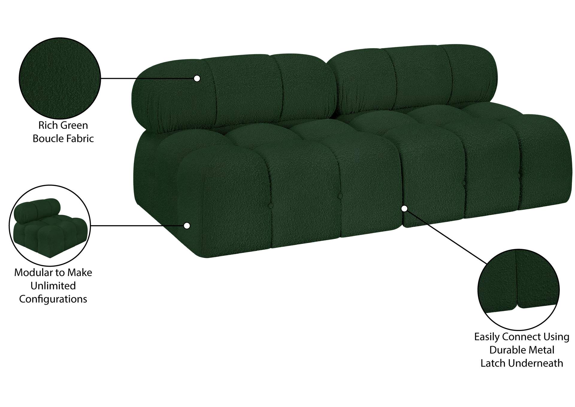 Ames Green Boucle Fabric Modular Sofa