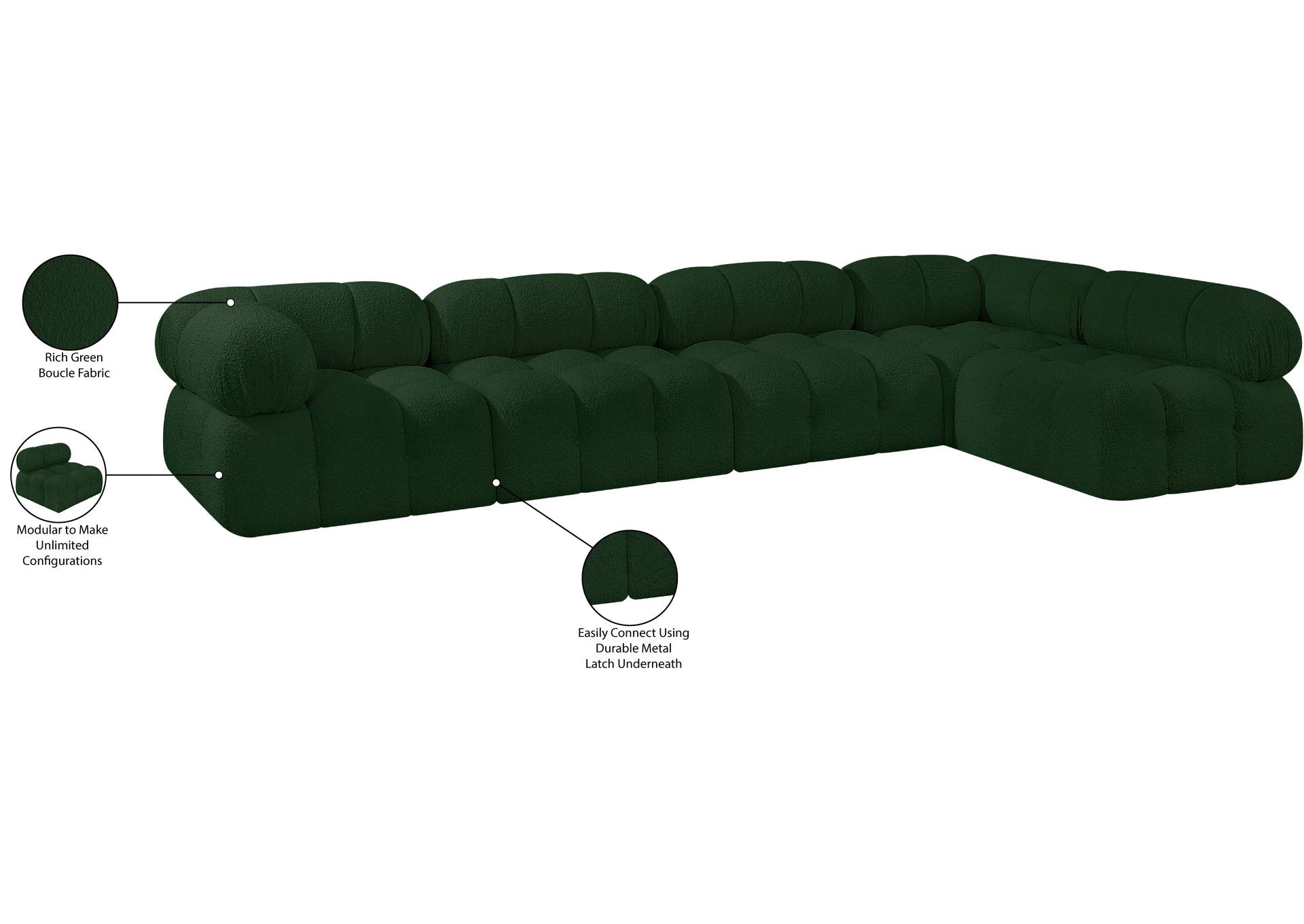 Ames Green Boucle Fabric Modular Sectional