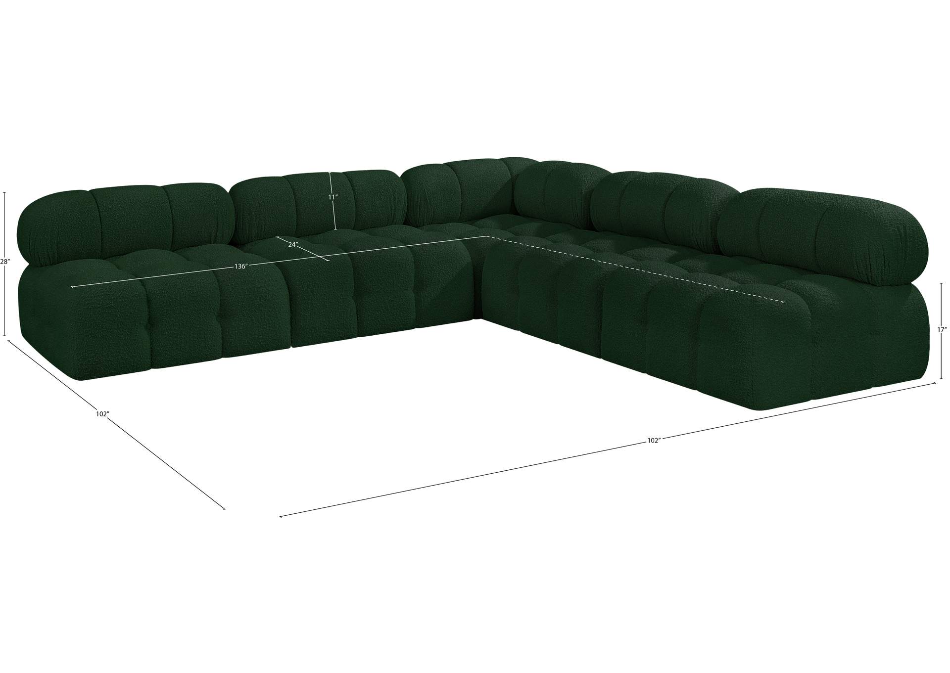Ames Green Boucle Fabric Modular Sectional