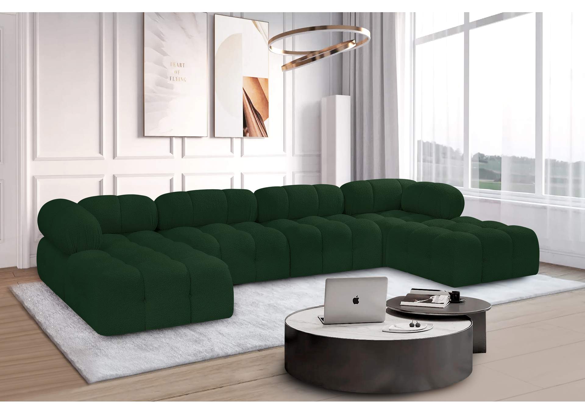 Ames Green Boucle Fabric Modular Sectional