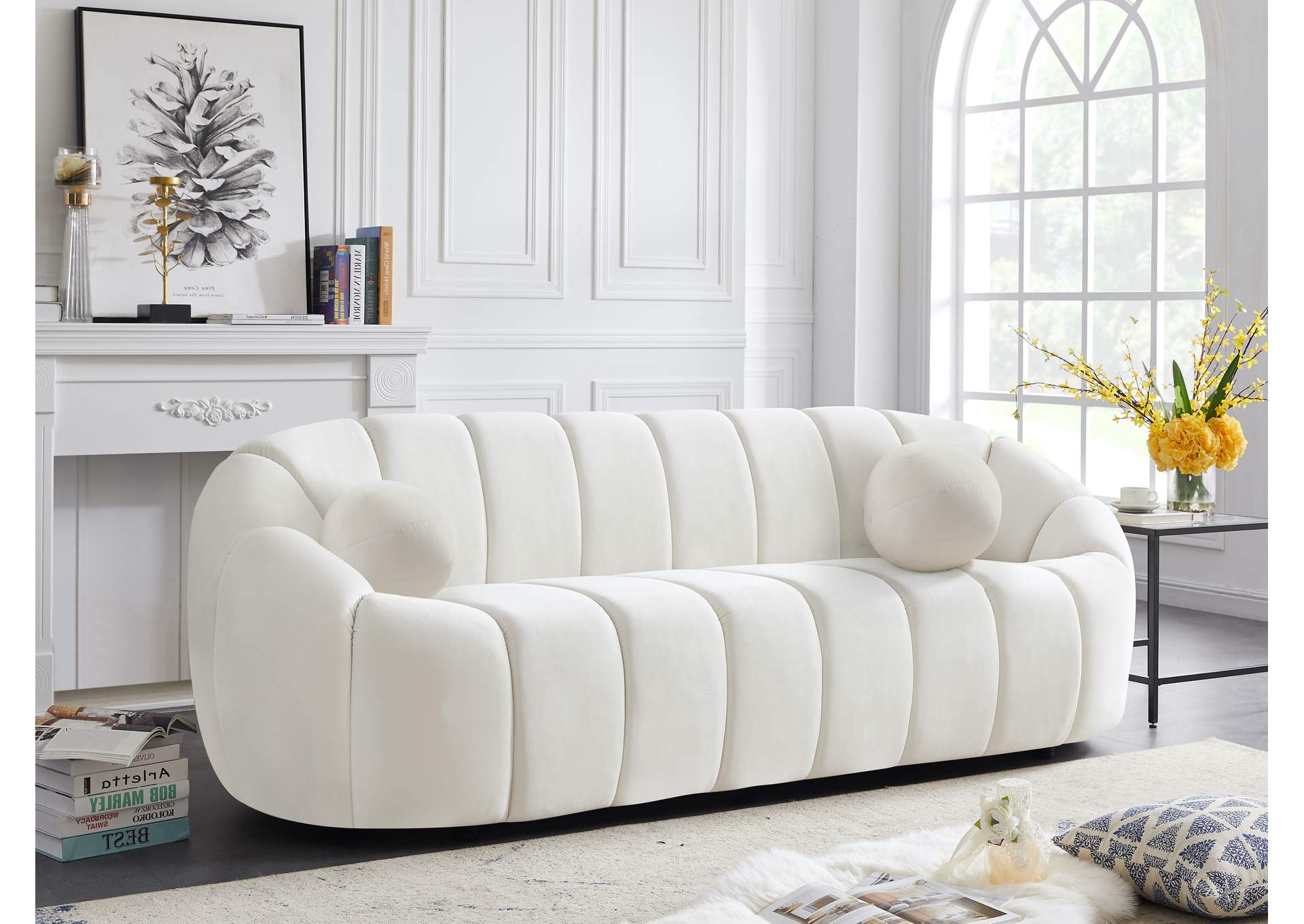 Elijah Cream Velvet Sofa