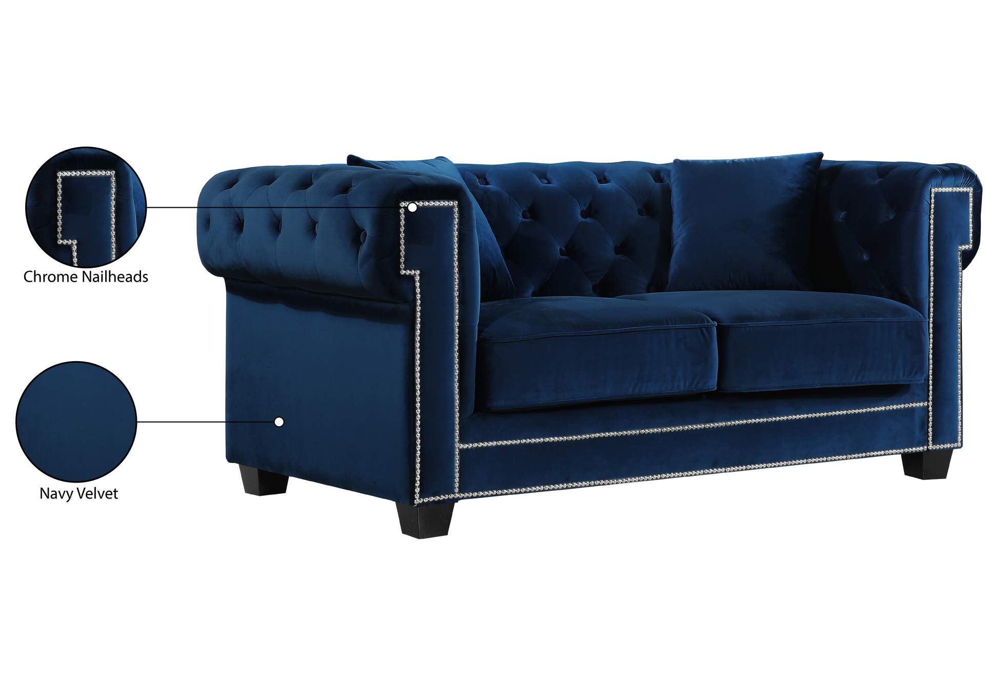 Bowery Navy Velvet Loveseat