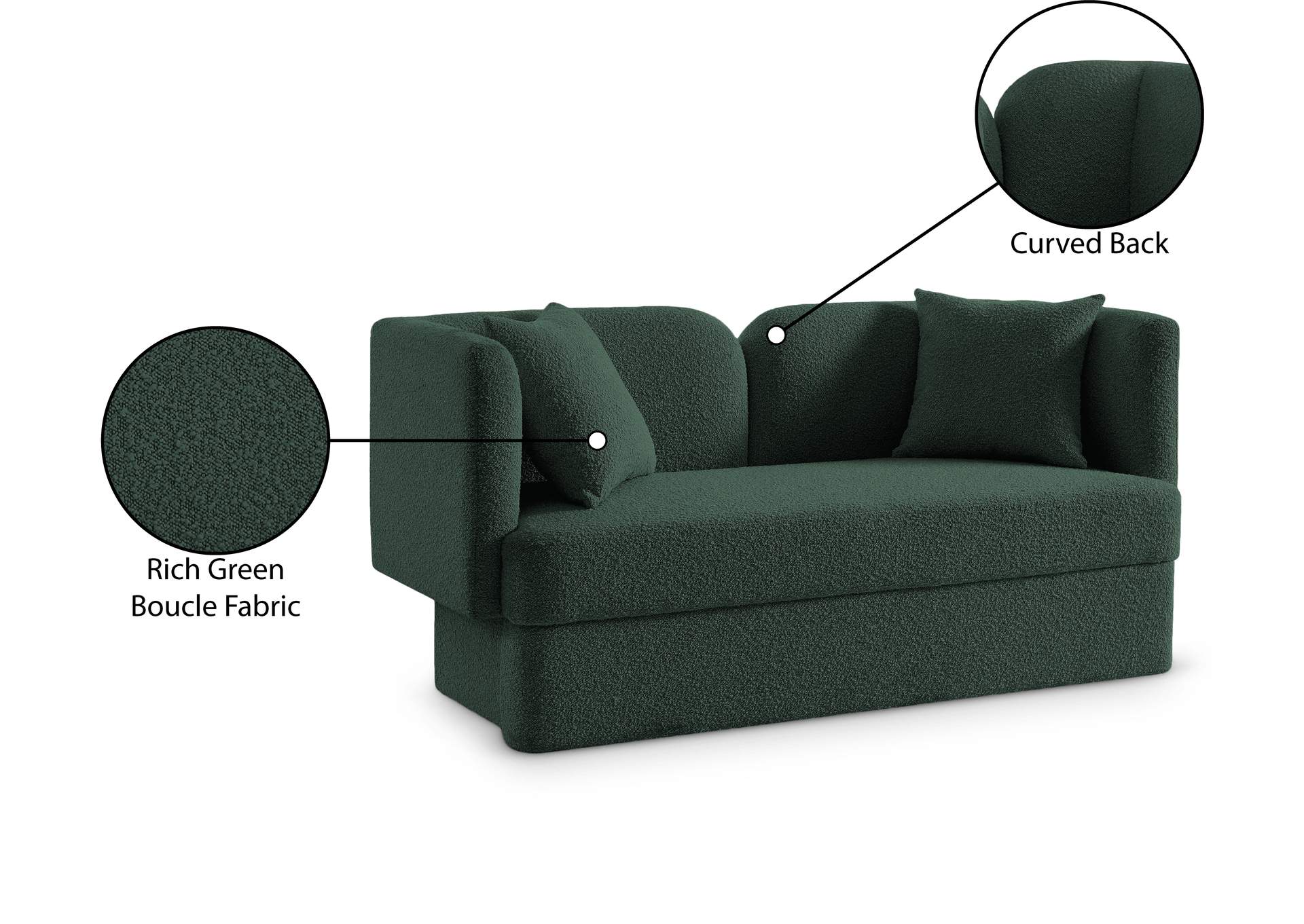 Marcel Green Boucle Fabric Loveseat