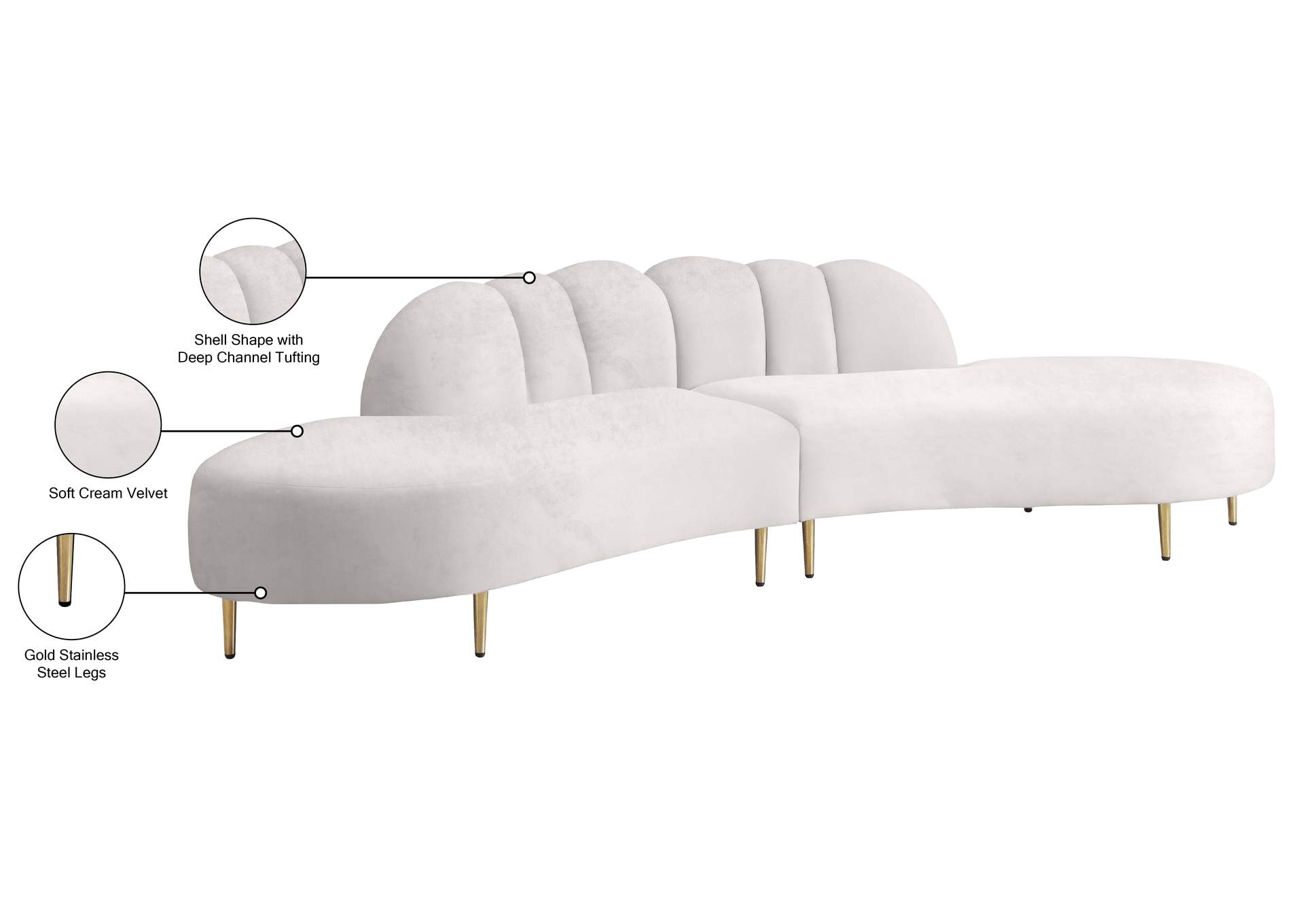 Divine Cream Velvet 2 Piece Sectional