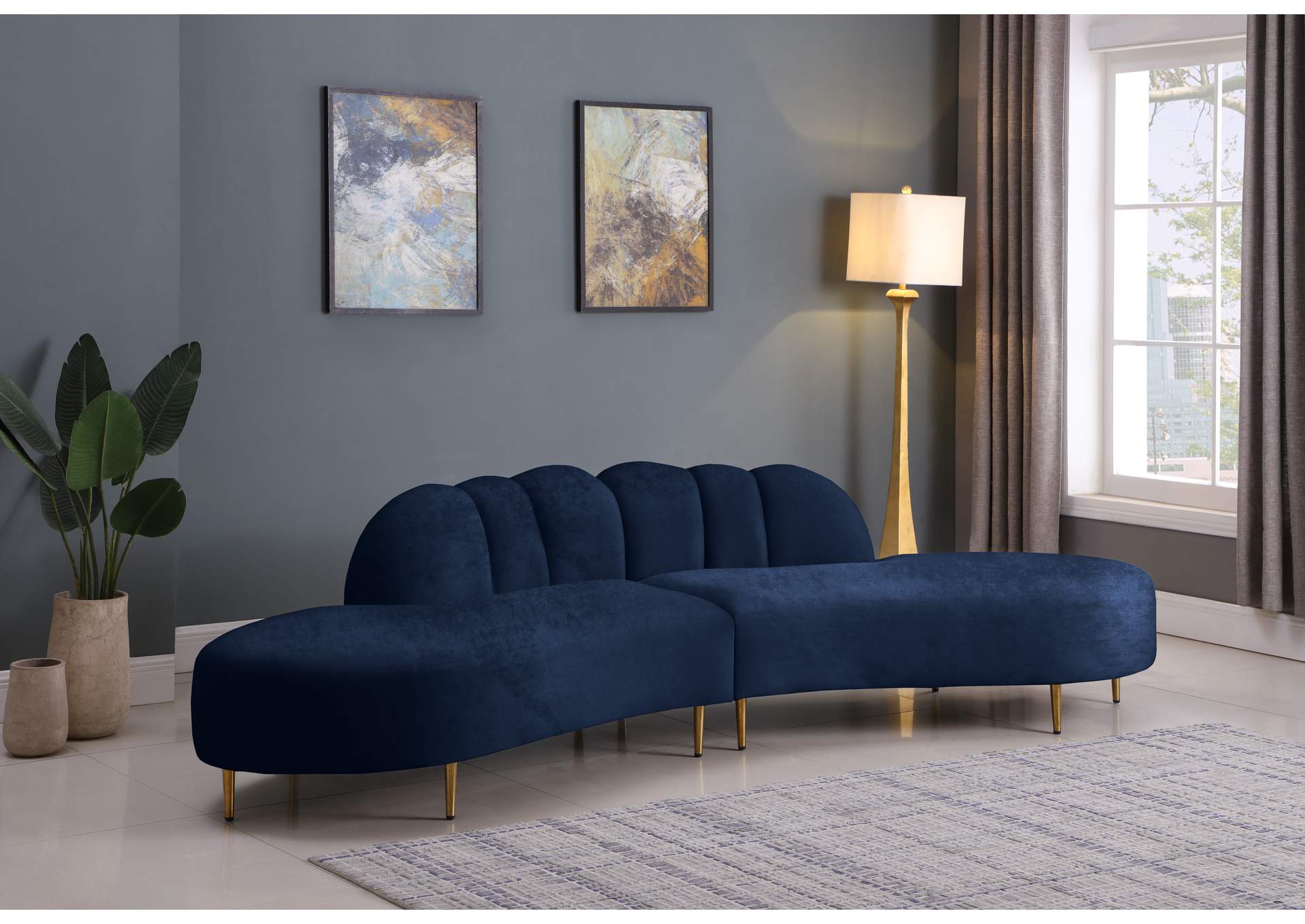 Divine Navy Velvet 2 Piece Sectional