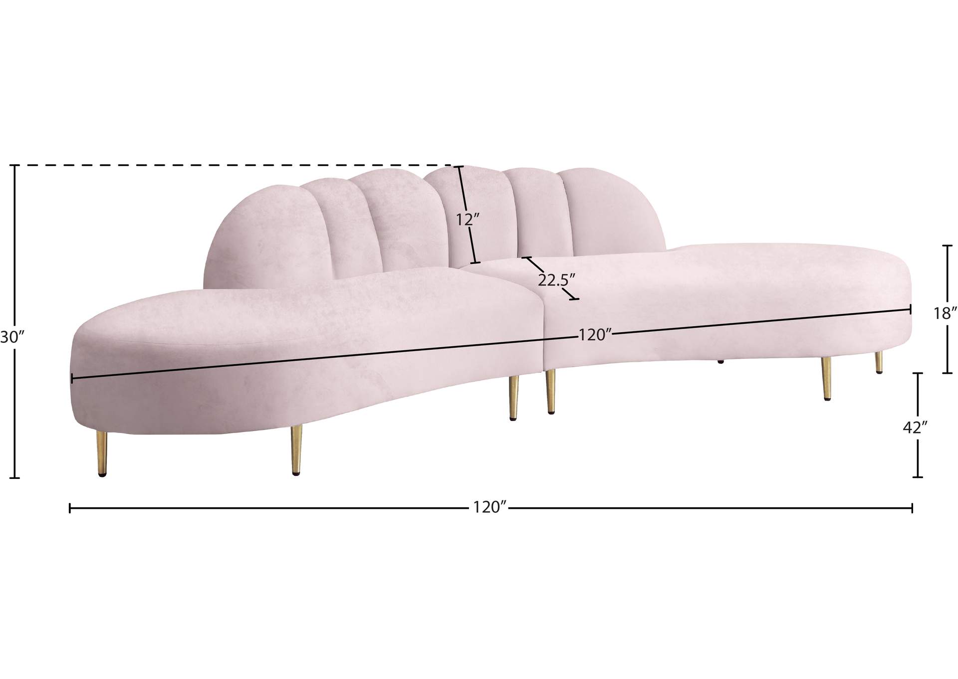Divine Pink Velvet 2 Piece Sectional