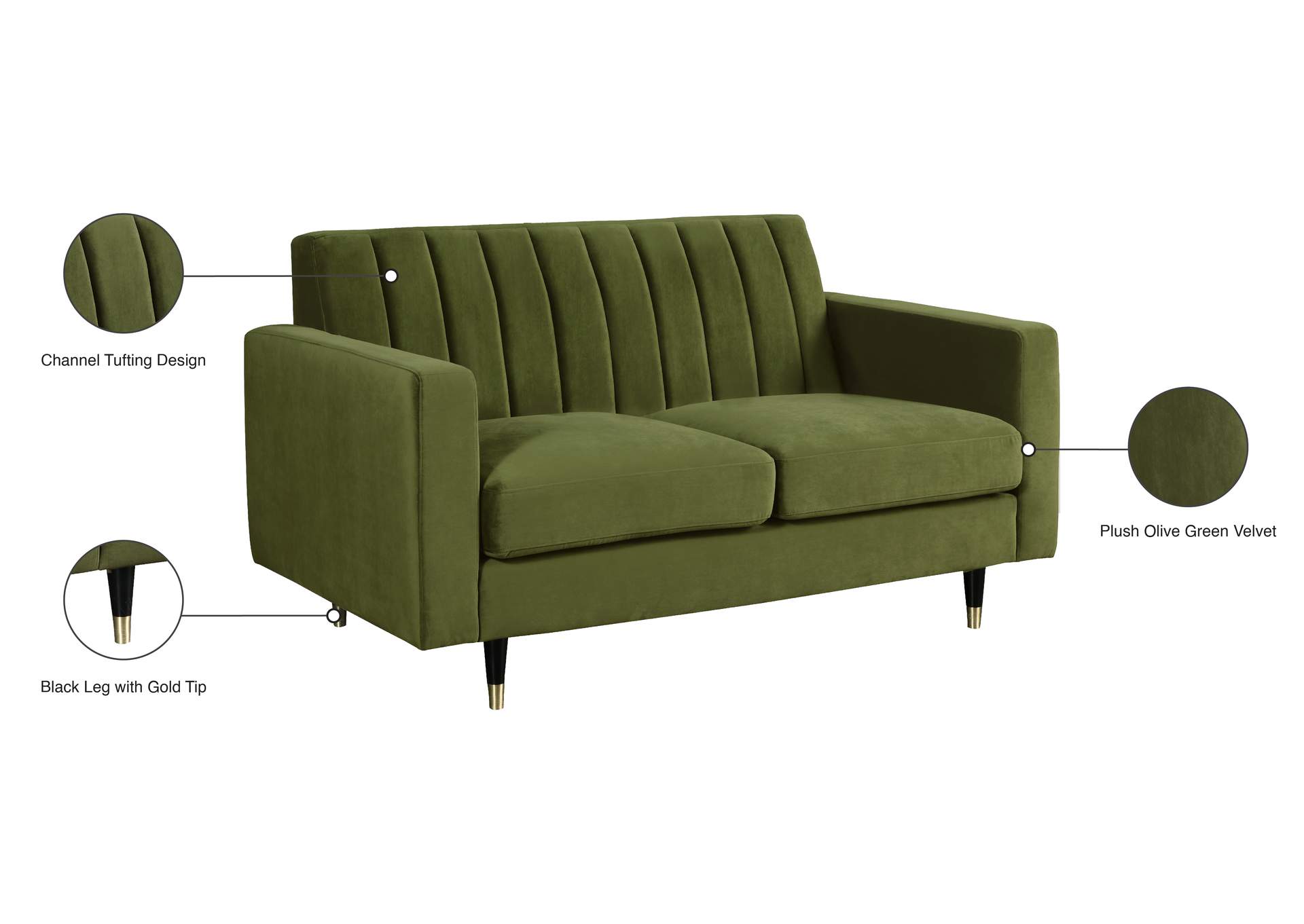 Lola Olive Velvet Loveseat