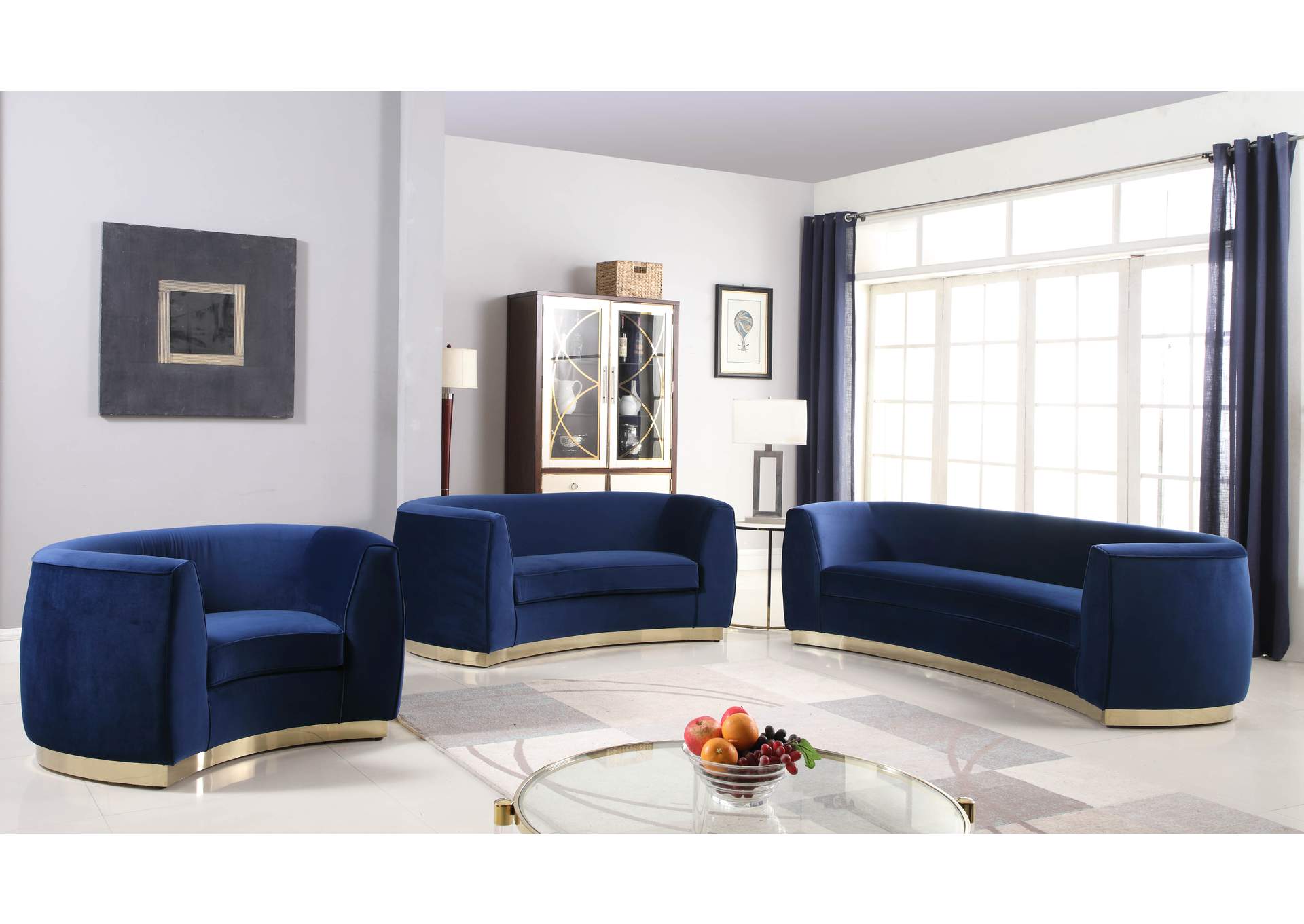 Julian Navy Velvet Loveseat