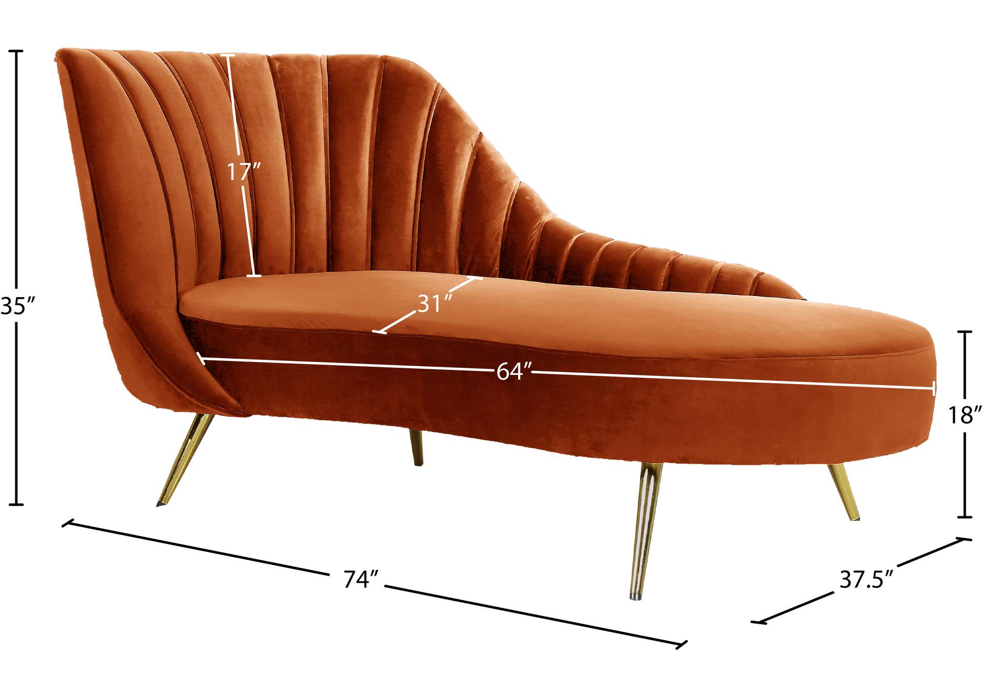 Margo Cognac Velvet Chaise