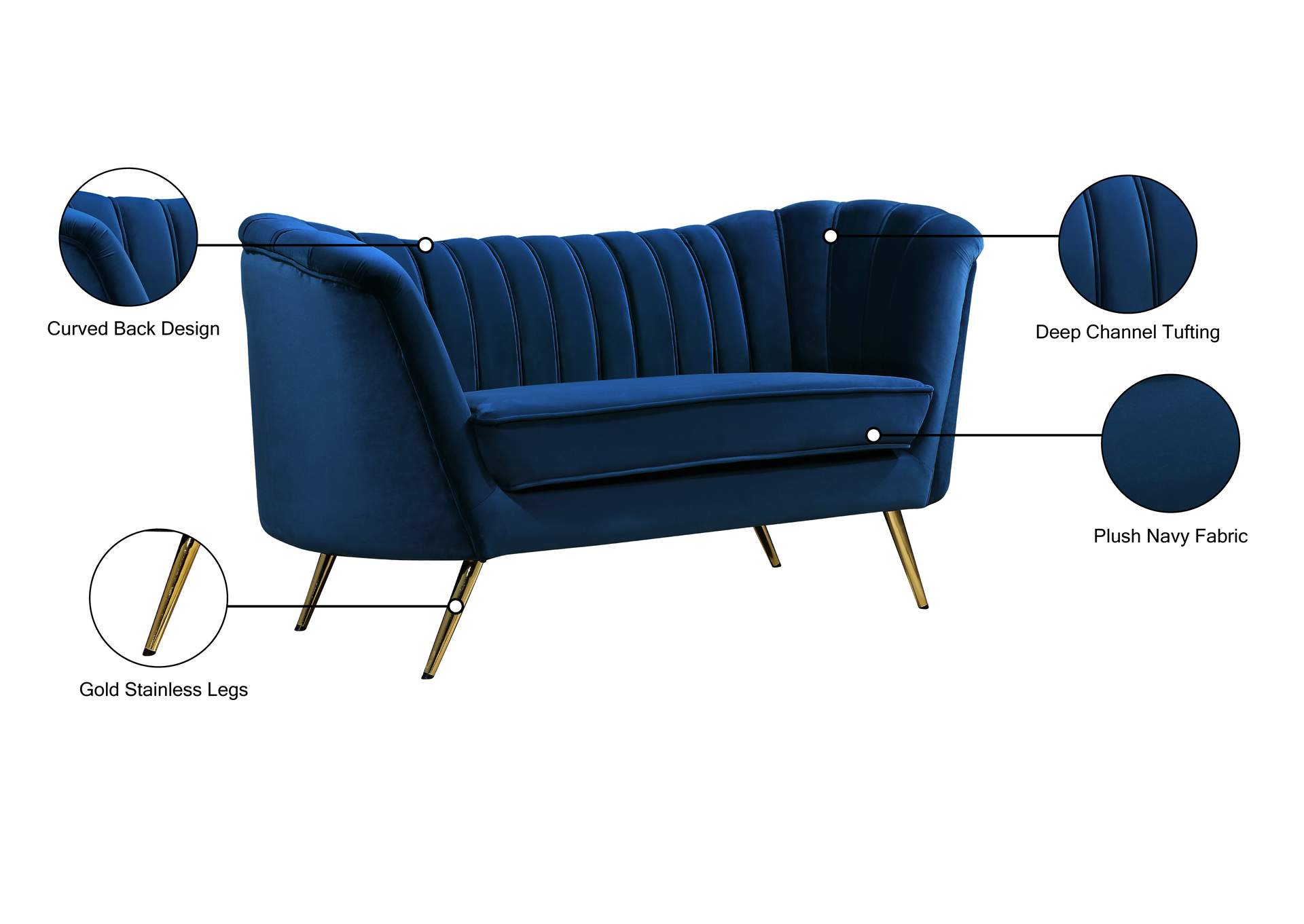 Margo Navy Velvet Loveseat
