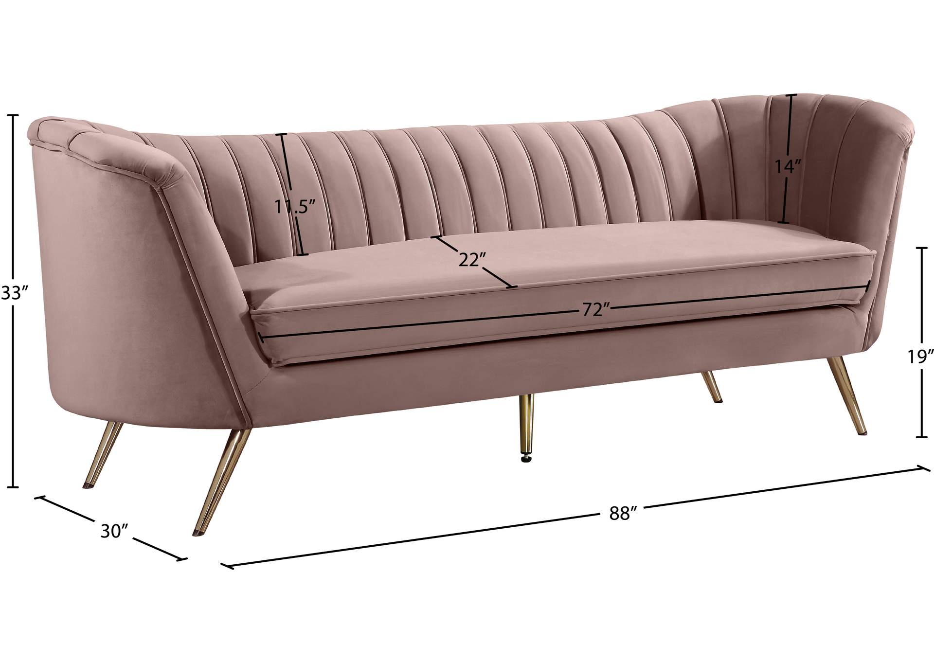 Margo Pink Velvet Sofa