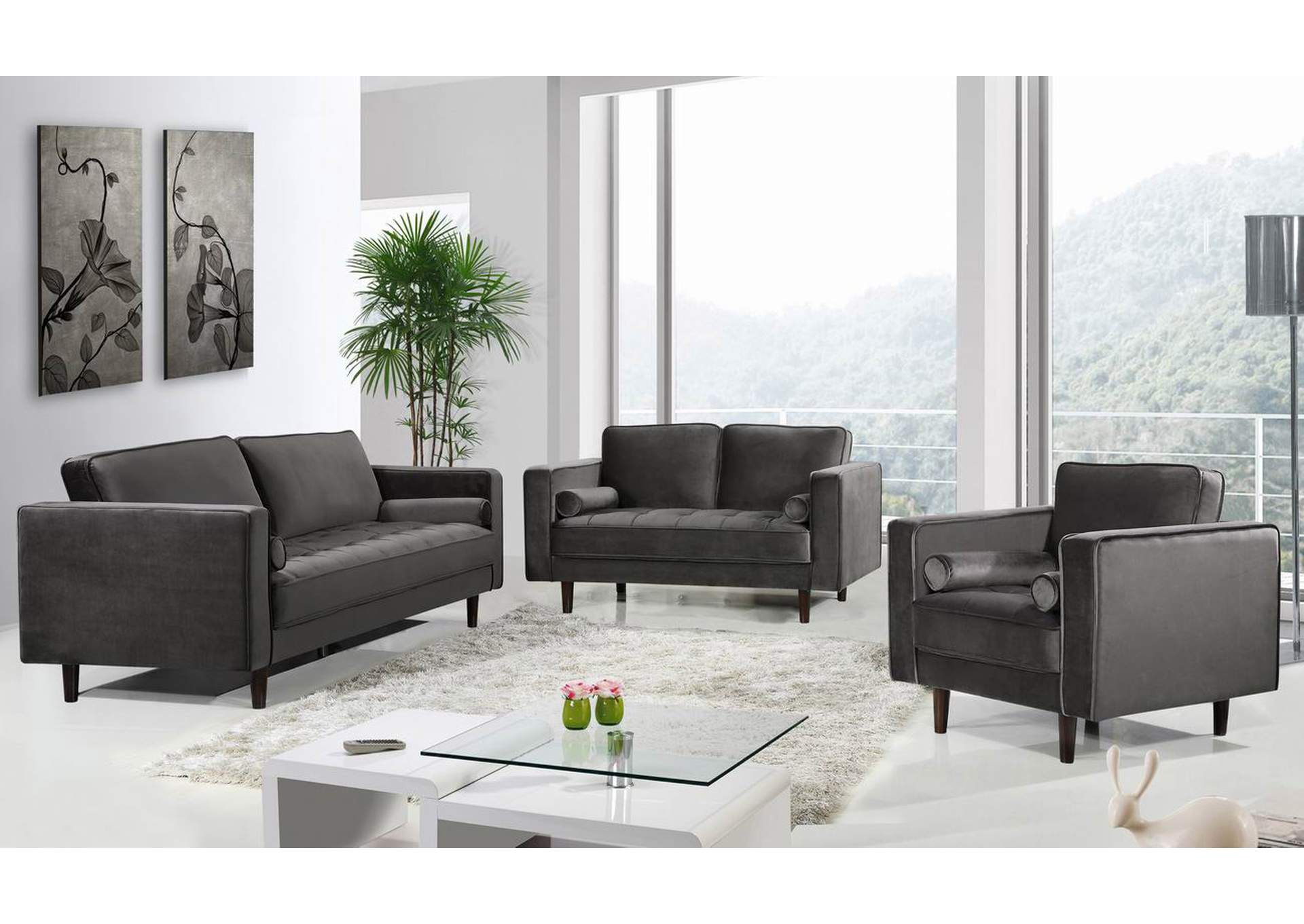 Emily Grey Velvet Sofa