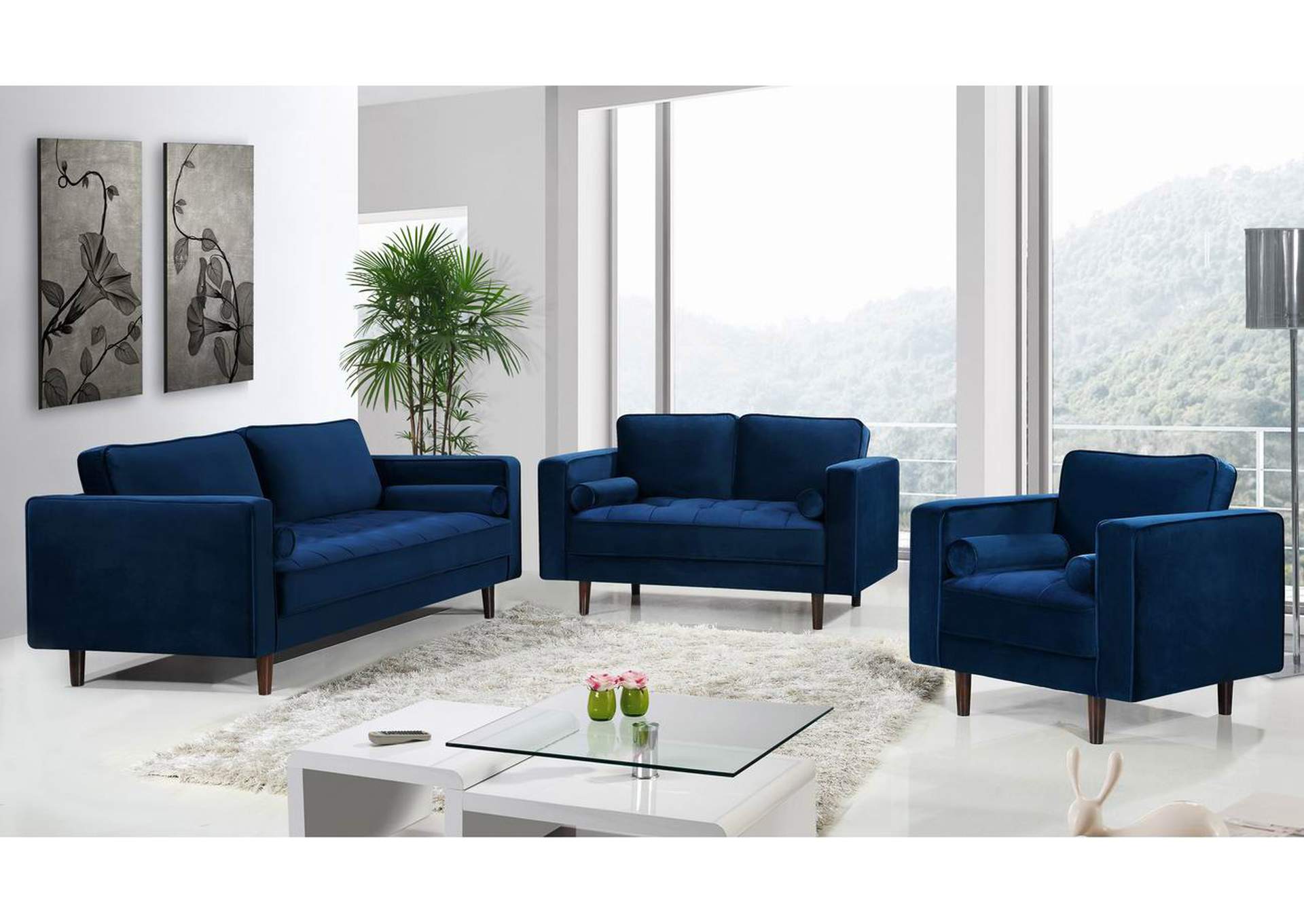 Emily Navy Velvet Loveseat