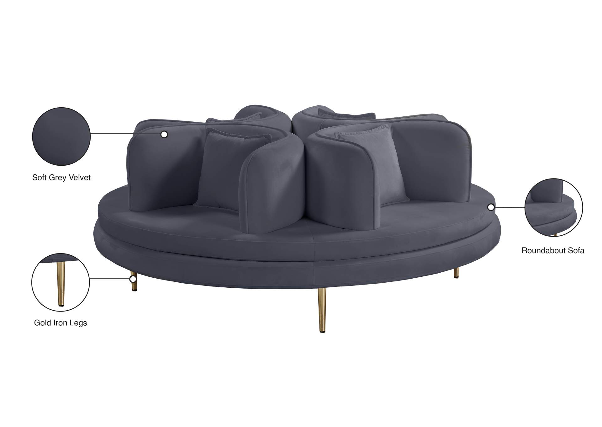 Circlet Grey Velvet Round Sofa Settee