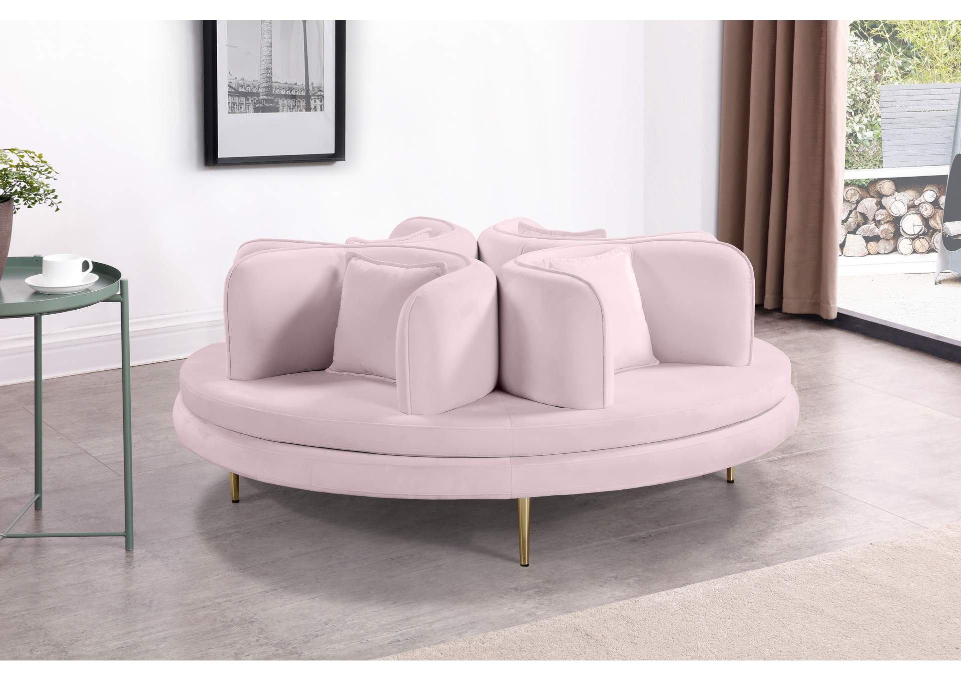 Circlet Pink Velvet Round Sofa Settee
