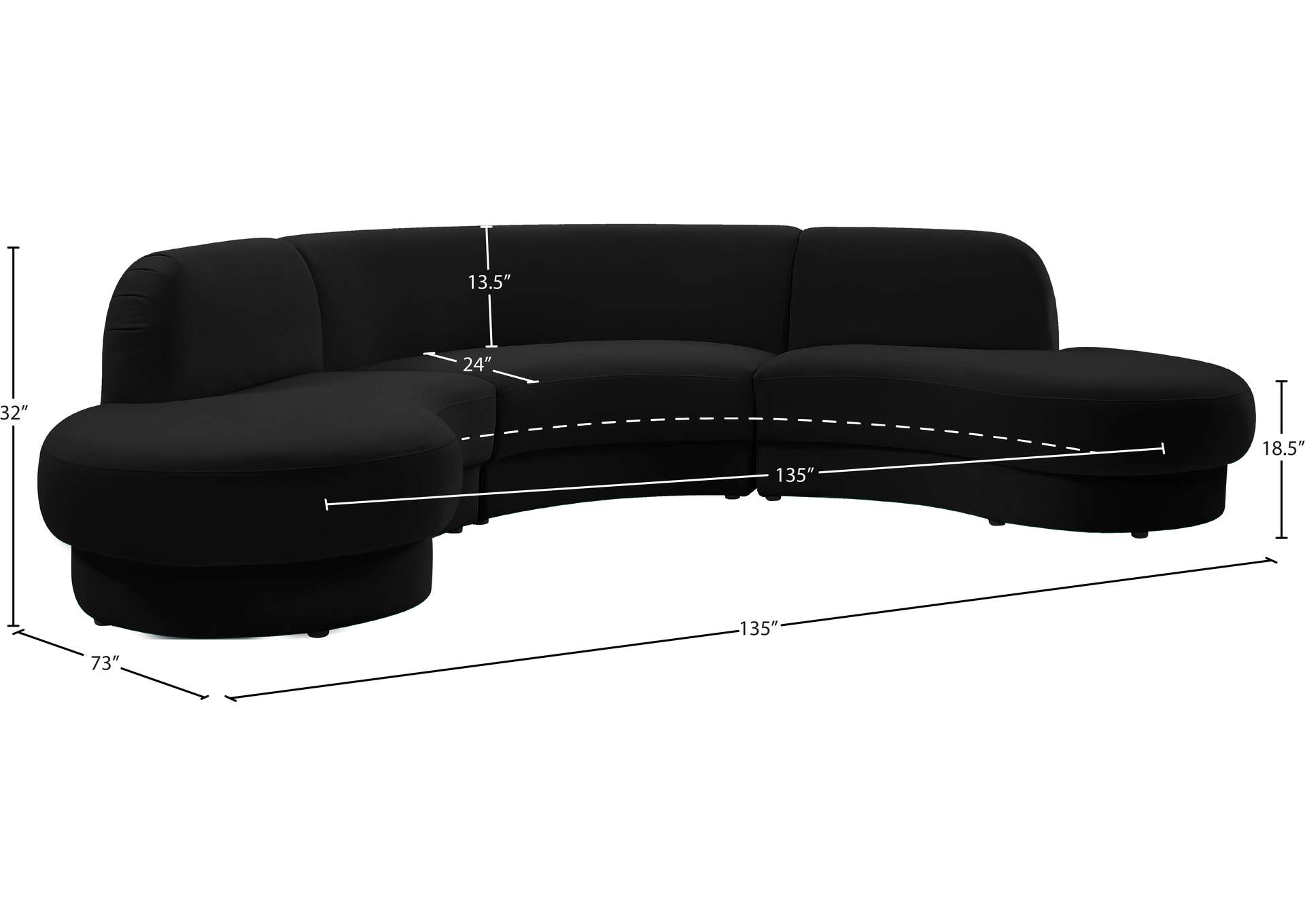 Rosa Black Velvet 3 Piece Sectional (3 Boxes)