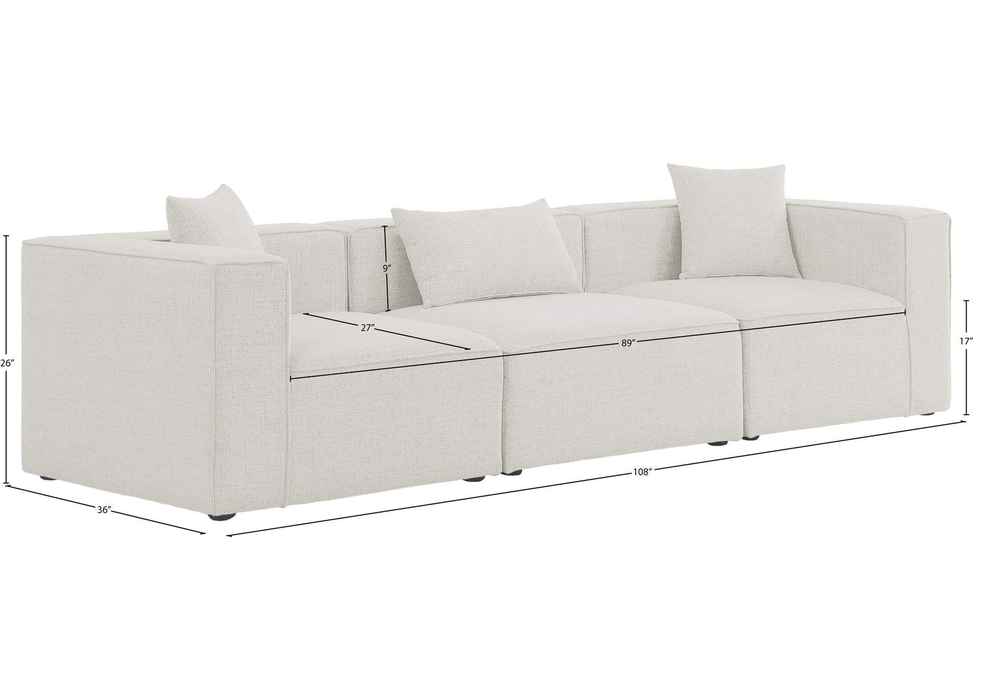 Cube Cream Durable Linen Textured Modular Sofa